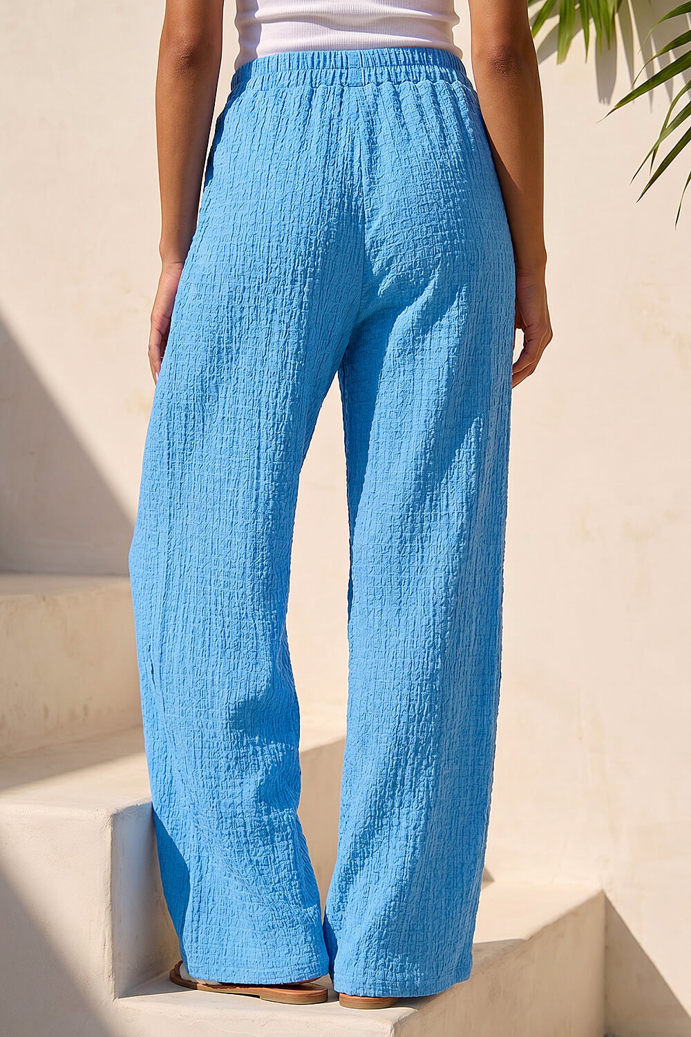 Blue Dusk Textured Wide Leg Stretch Trouser, Image 4 of 5