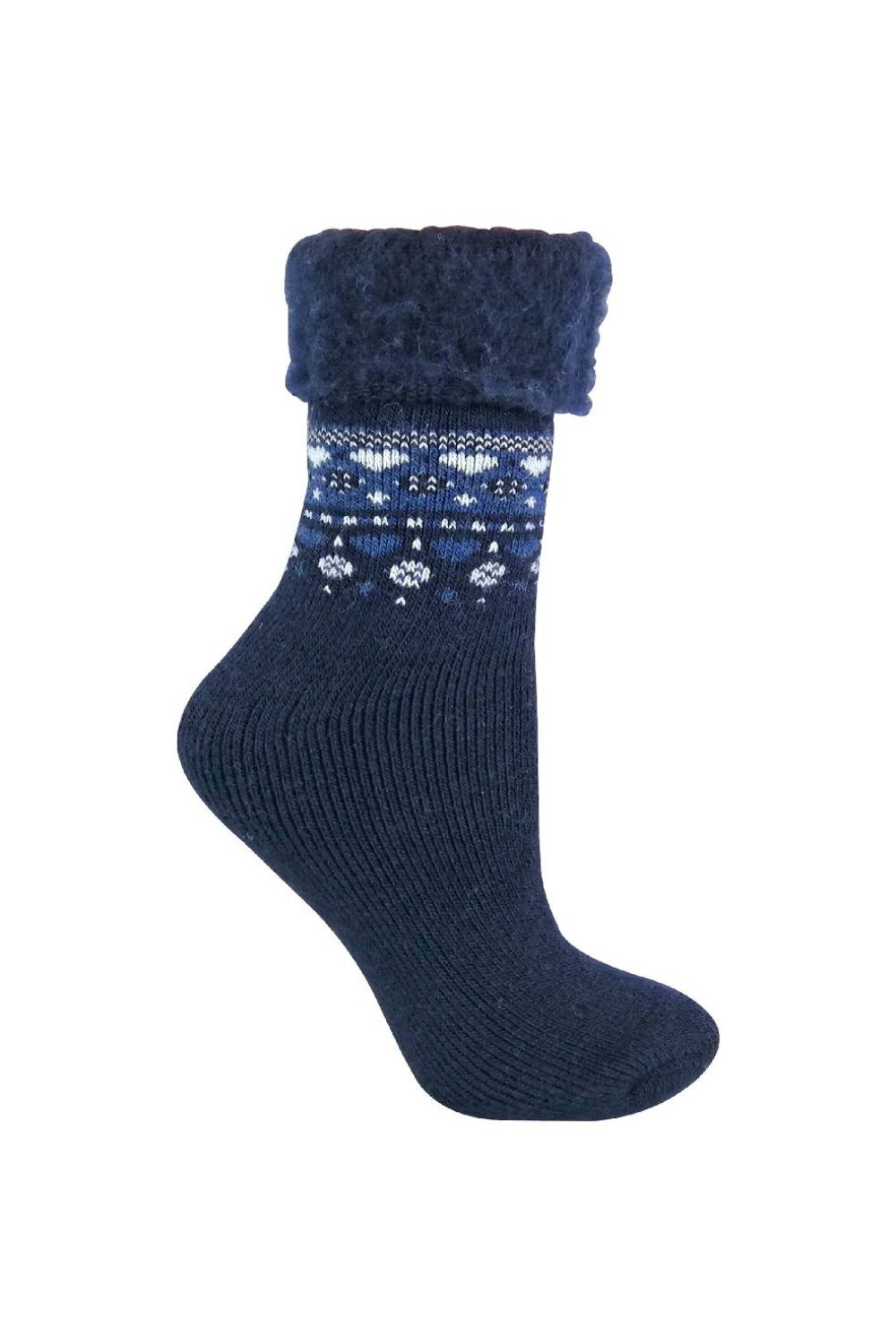 Navy 1 Pack Ladies Turn Over Top Warm Nordic Bed Socks for Winter, Image 1 of 4
