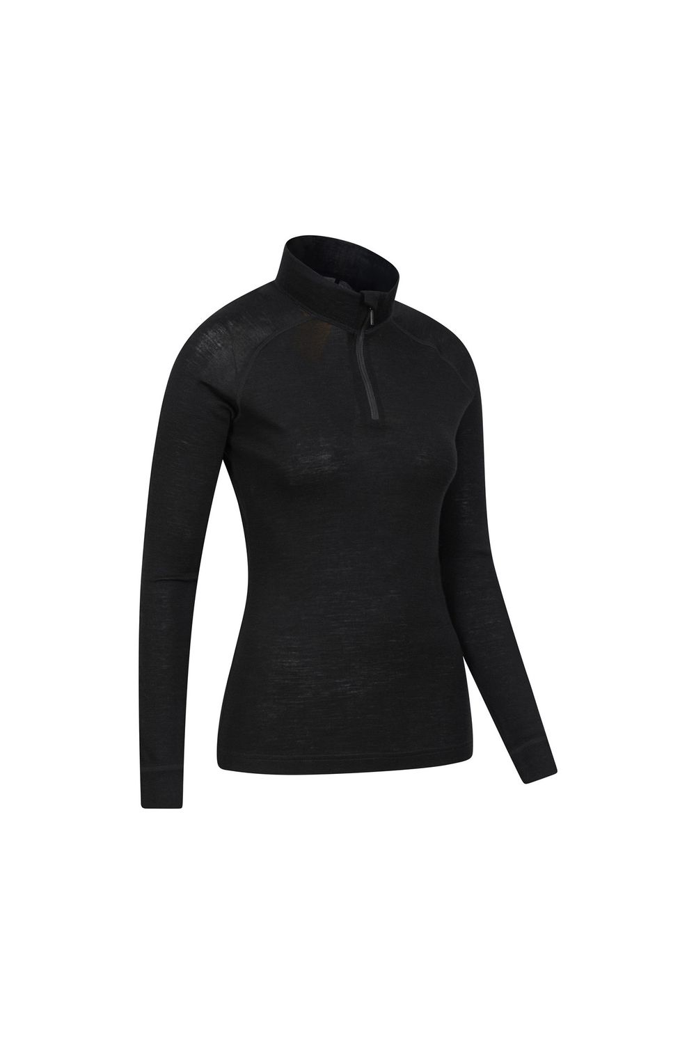 Black Merino Wool Zip Neck Thermal Top, Image 3 of 4