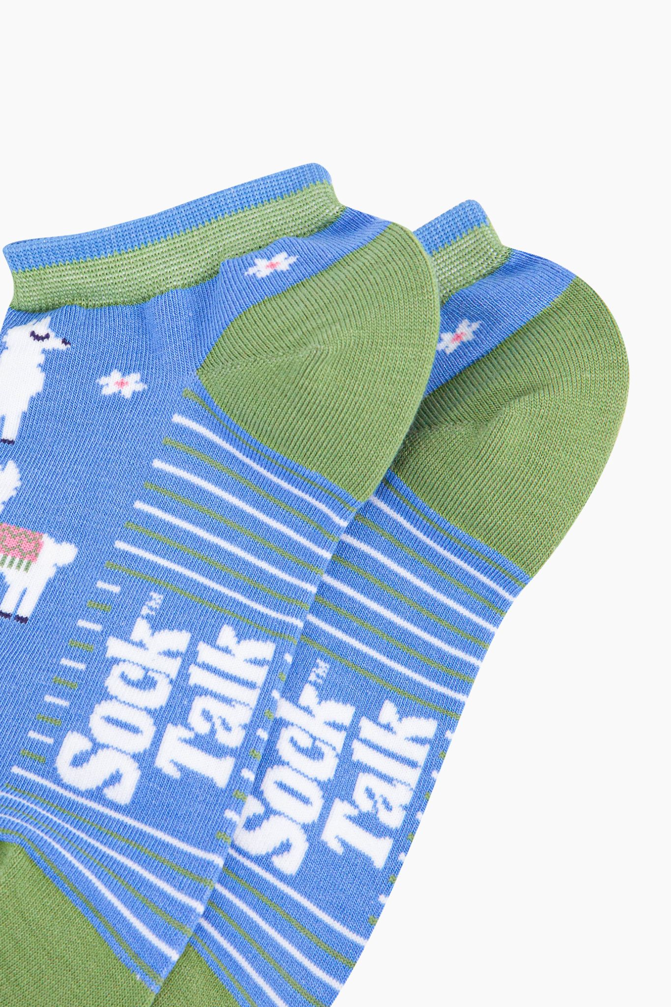 Blue Llama Floral Bamboo Trainer Socks in Blue, Image 2 of 4