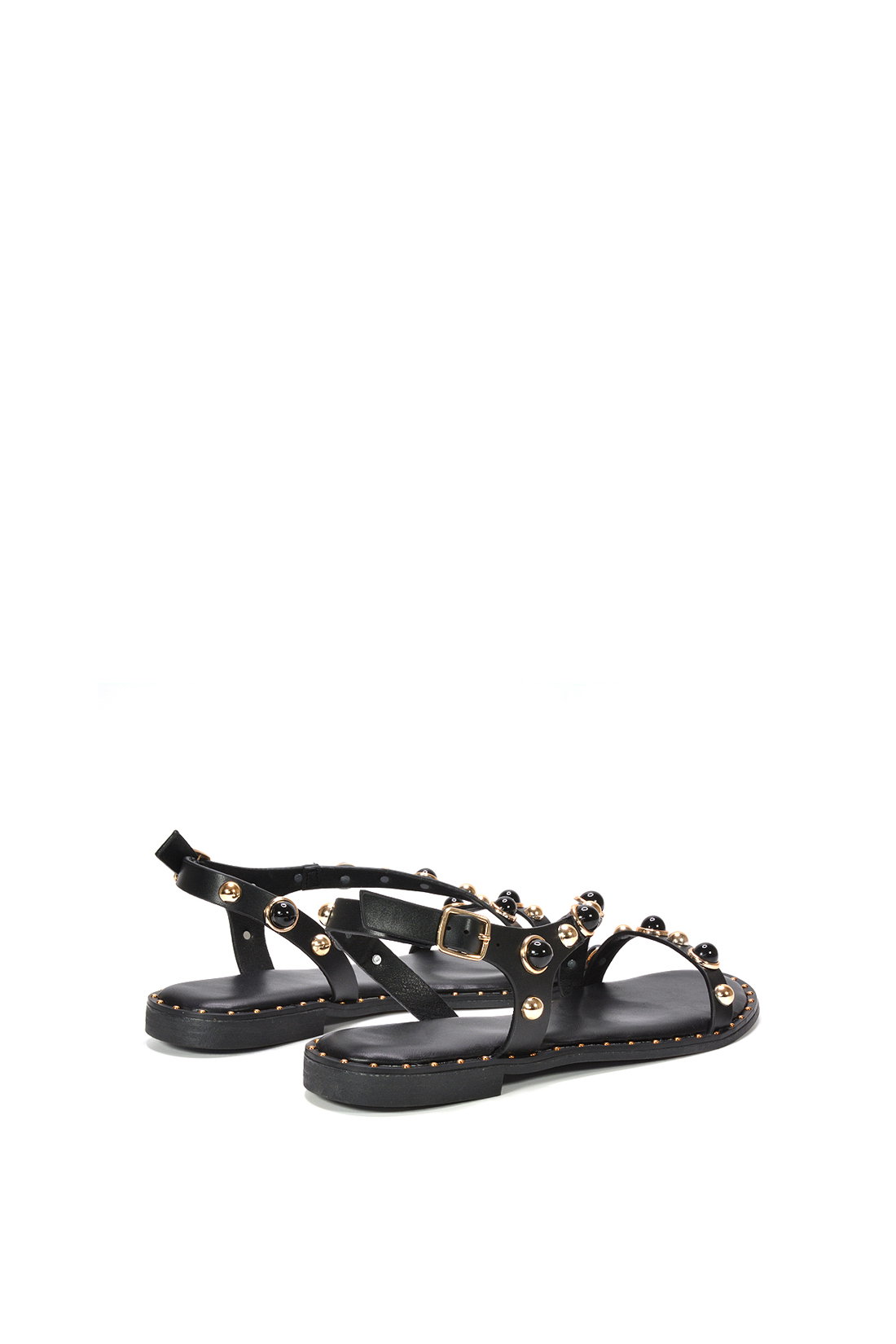 Black XY LONDON Black Flat Slingback Sandals With Studded Pearls, Image 4 of 6