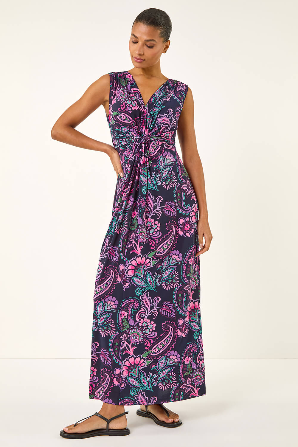 PINK Paisley Twist Front Maxi Dress, Image 3 of 5