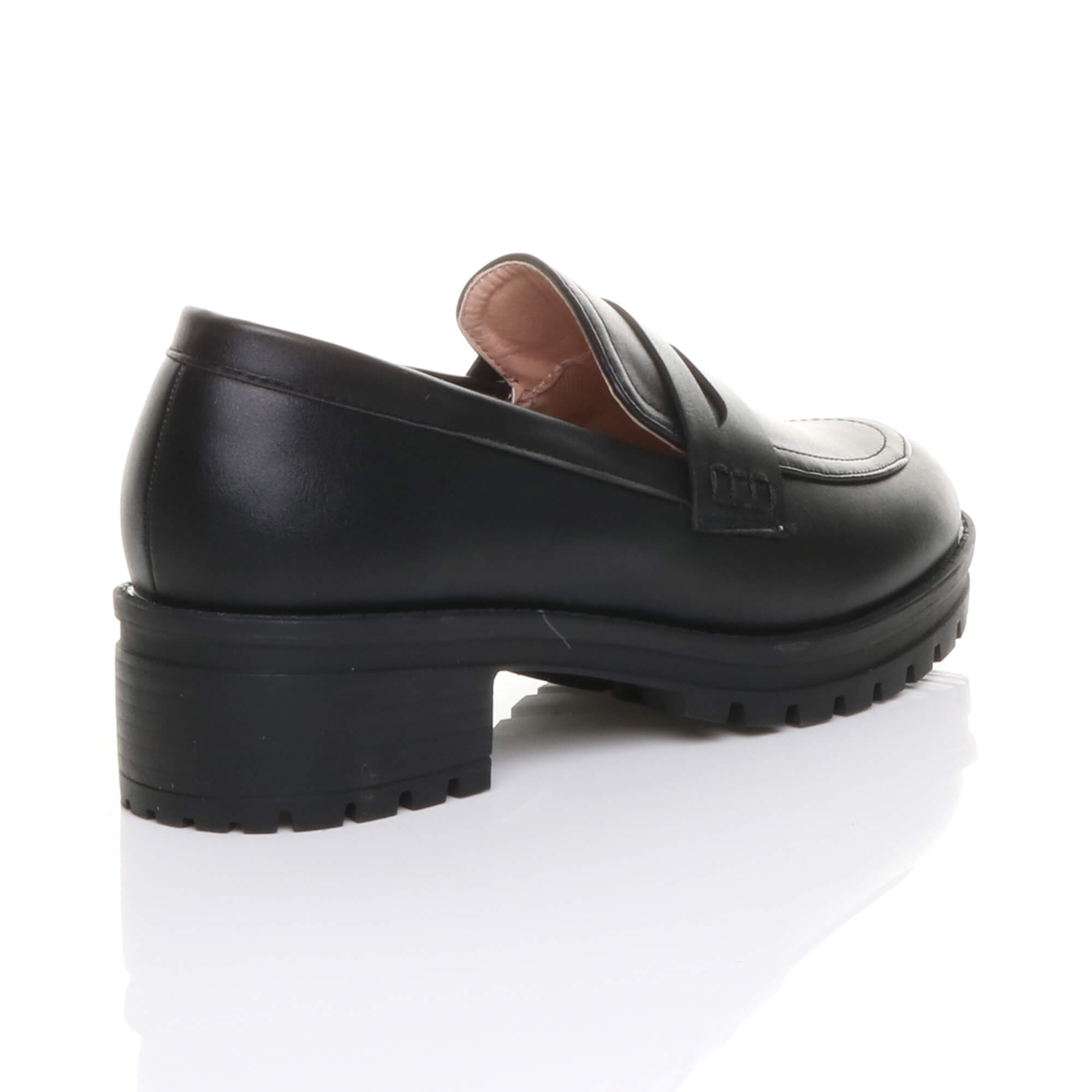 Black AJVANI Black Flat Chunky Heeled Penny Loafers, Image 4 of 5