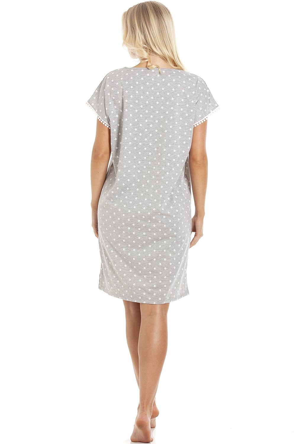 Grey Camille Lingerie Grey Polka Dot Short Sleeved Grey Nightshirt, Image 3 of 5