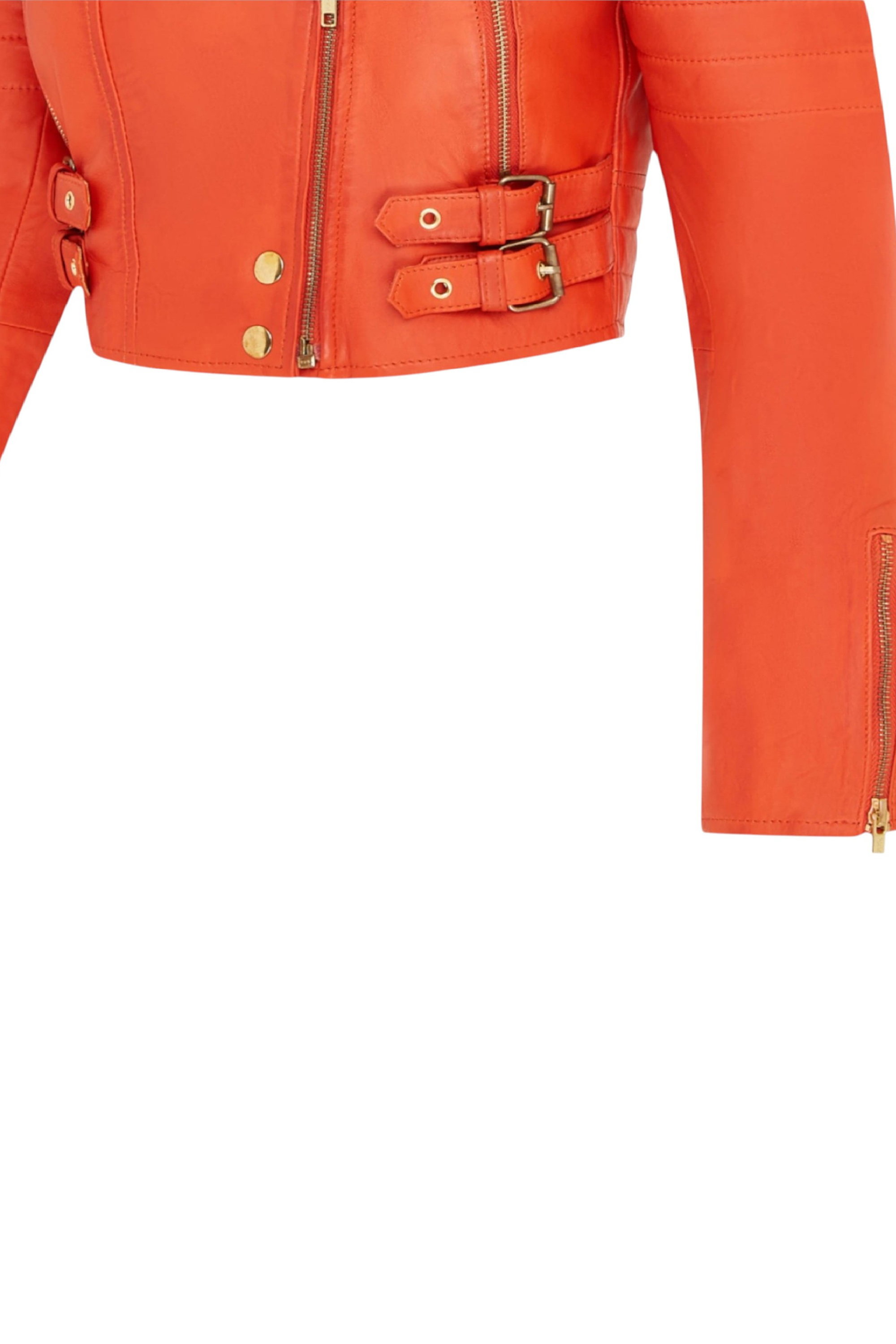 Orange Cropped Brando Leather Biker Jacket, Image 7 of 7