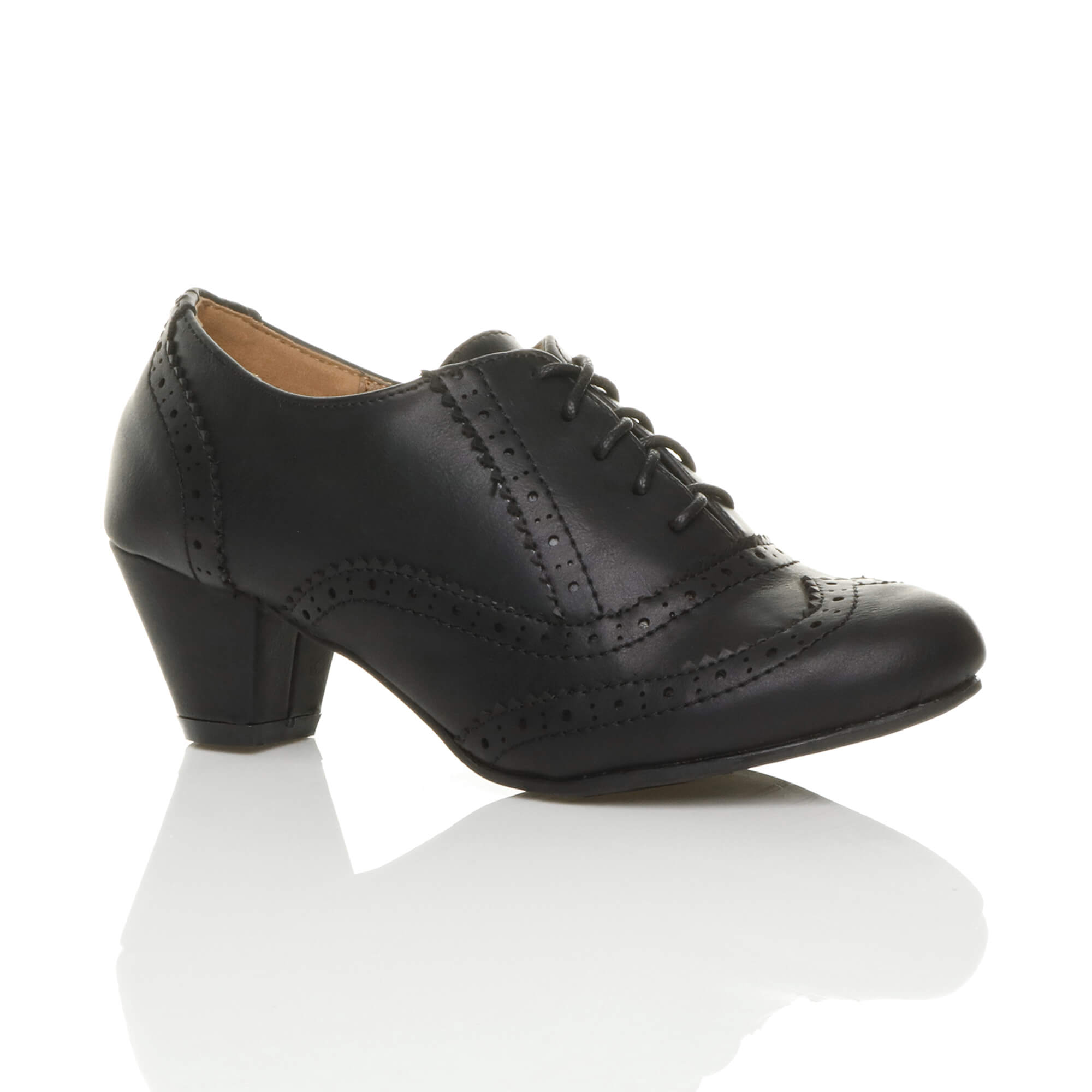 Black Mid Heel Brogue Ankle Boots Shoe Boots