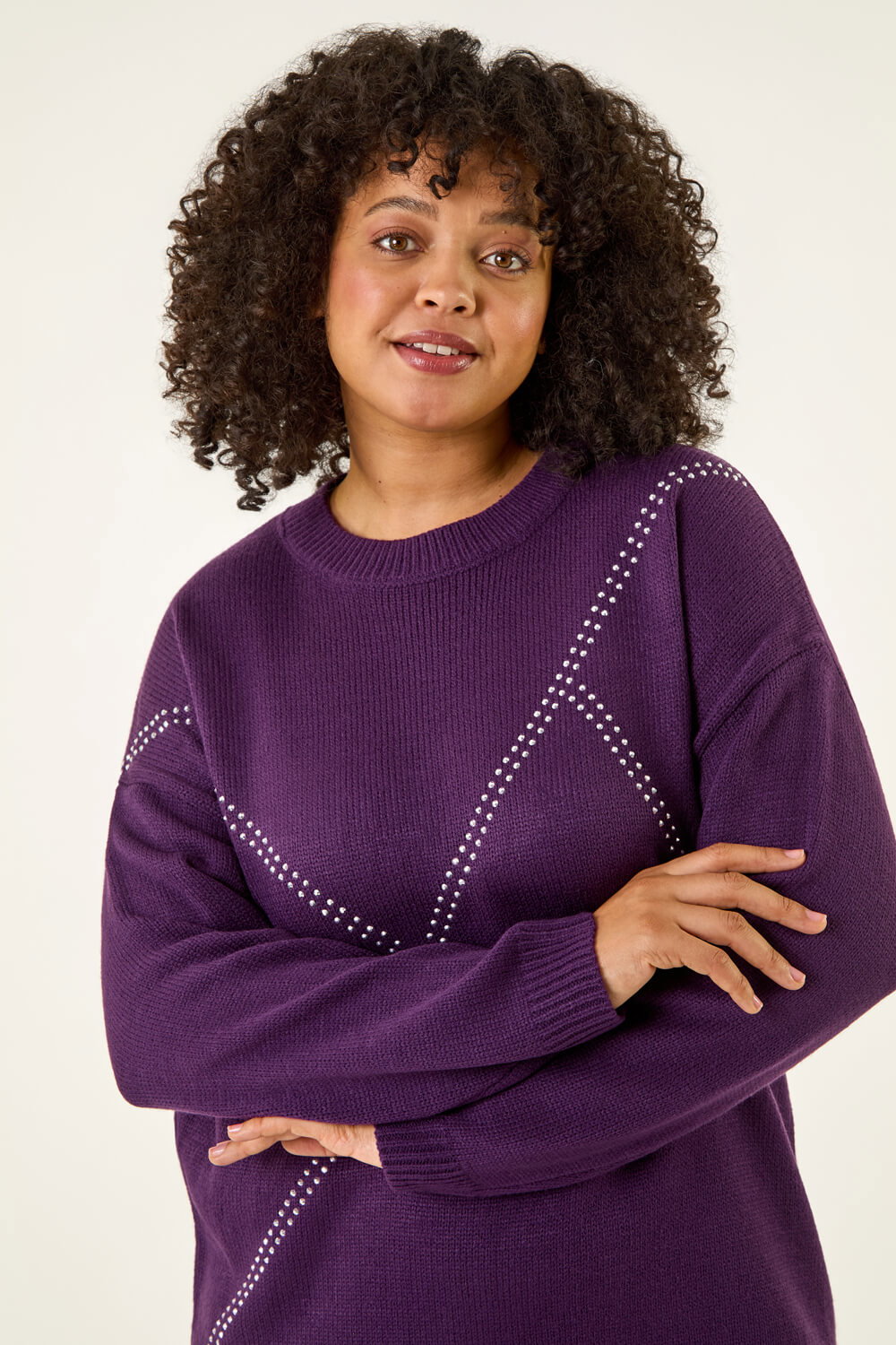 Roman Curve Women's Plum Hotfix Knit Jumper Size 26-28