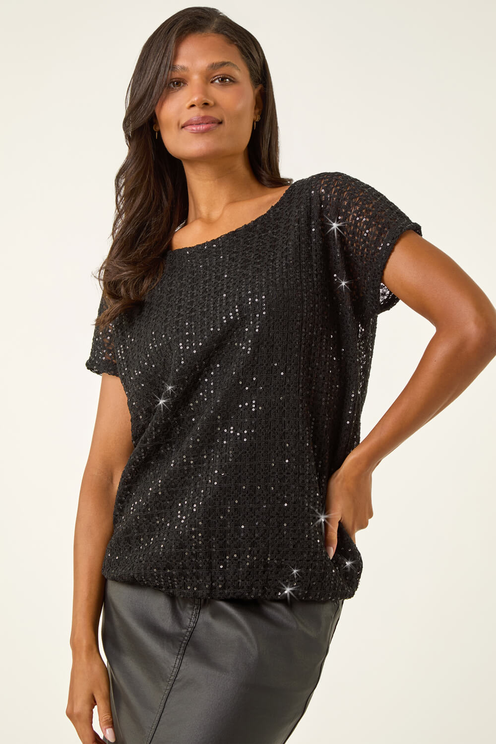 Black Sparkly Sequin Cut Out Top, Image 5 of 5