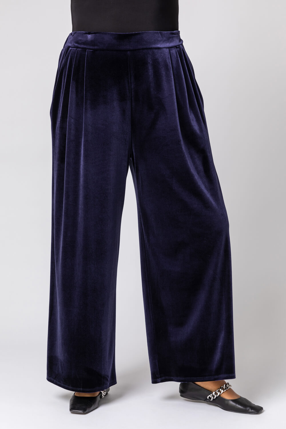 Curve Velvet Wide Leg Trousers, Image 4 of 4