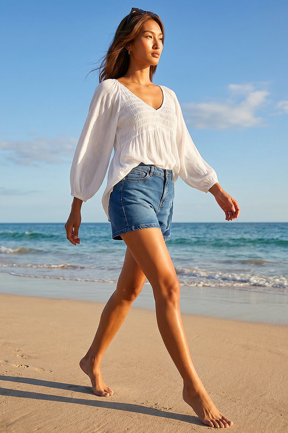 Ivory  Shirred V-Neck Top, Image 5 of 5