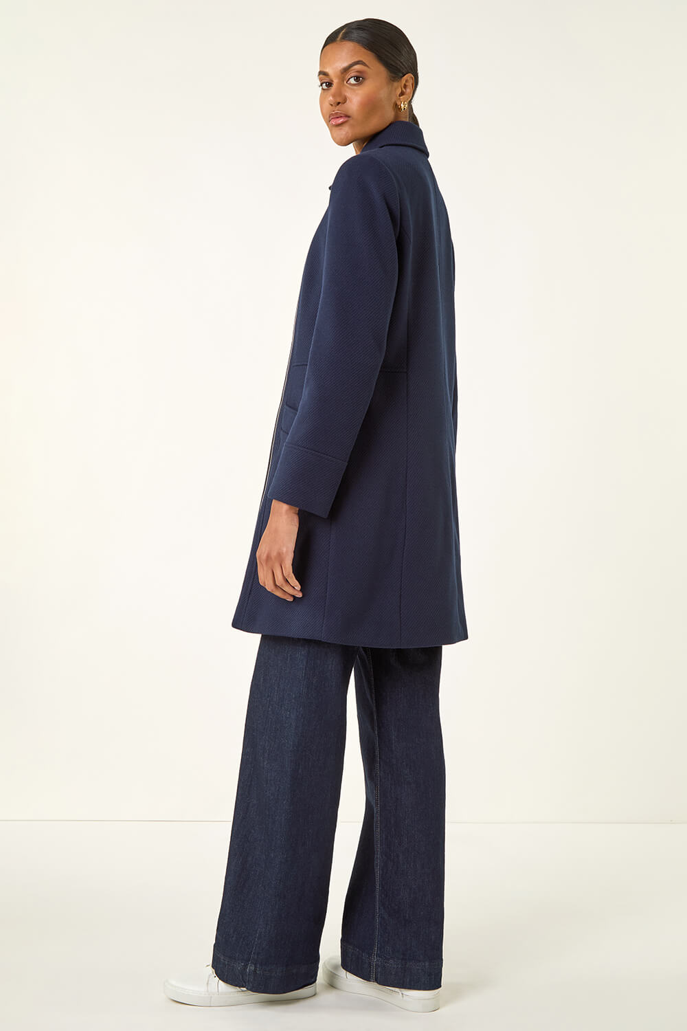 Navy Longline Biker Coat, Image 4 of 5