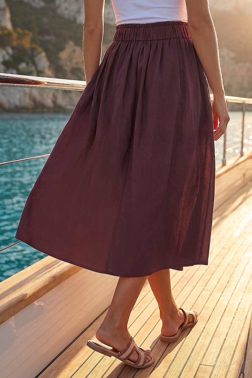 Purple Dusk Cotton Poplin Midi Skirt , Image 4 of 5