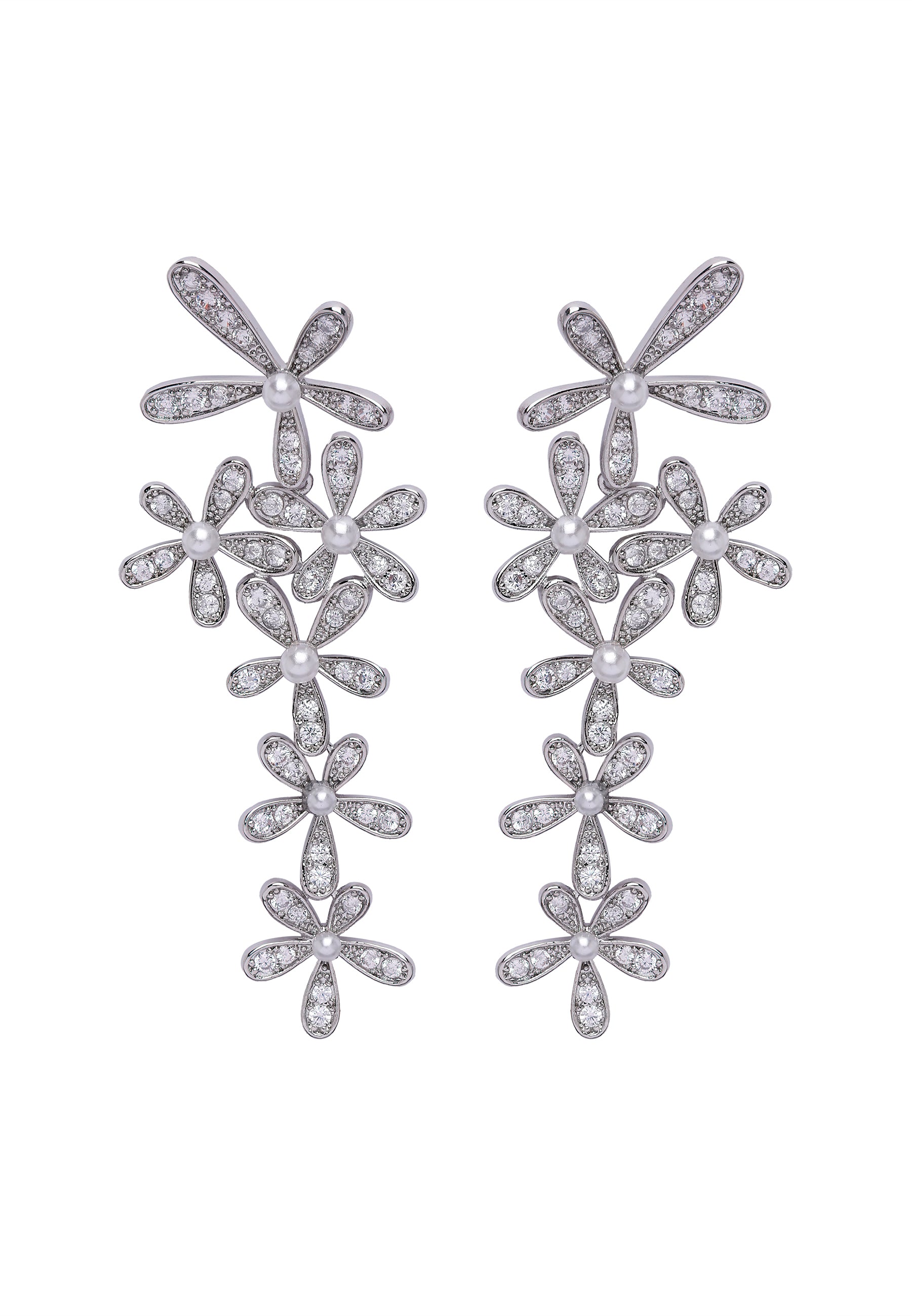 Metallic Diva Gleaming Floral Dangle Earrings