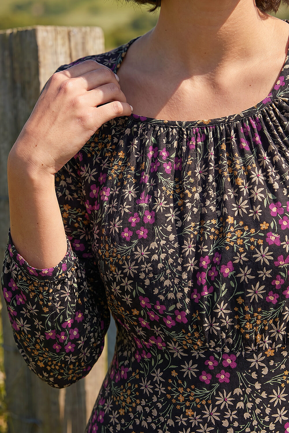 Black Square Neck Ditsy Dress, Image 5 of 4