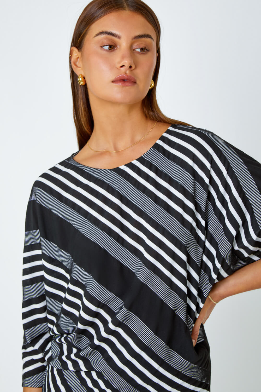 Black Relaxed Stripe Print Stretch Top, Image 5 of 5