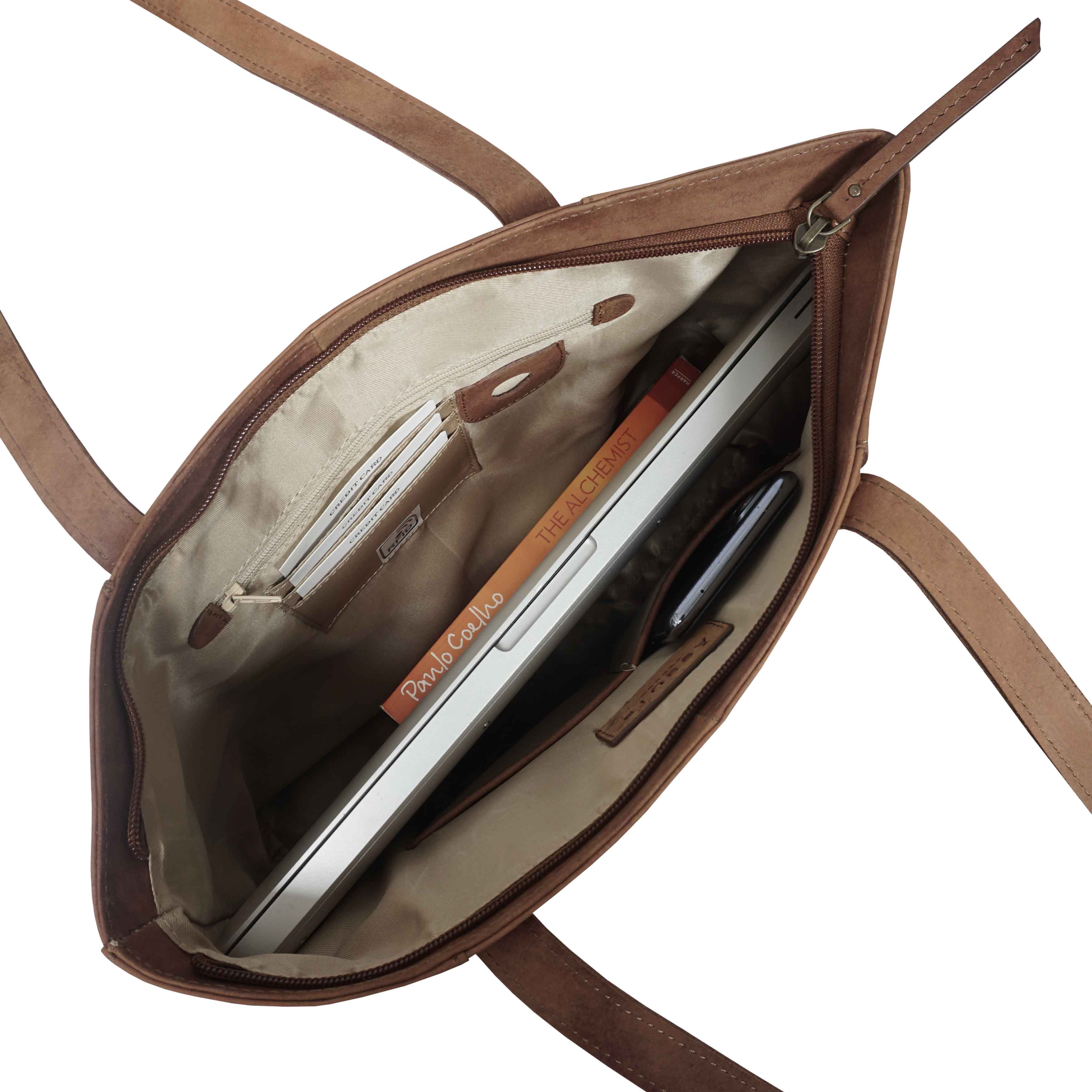 Tan 'MILLIE' Real Leather Designer Tote Work Bag, Image 5 of 6
