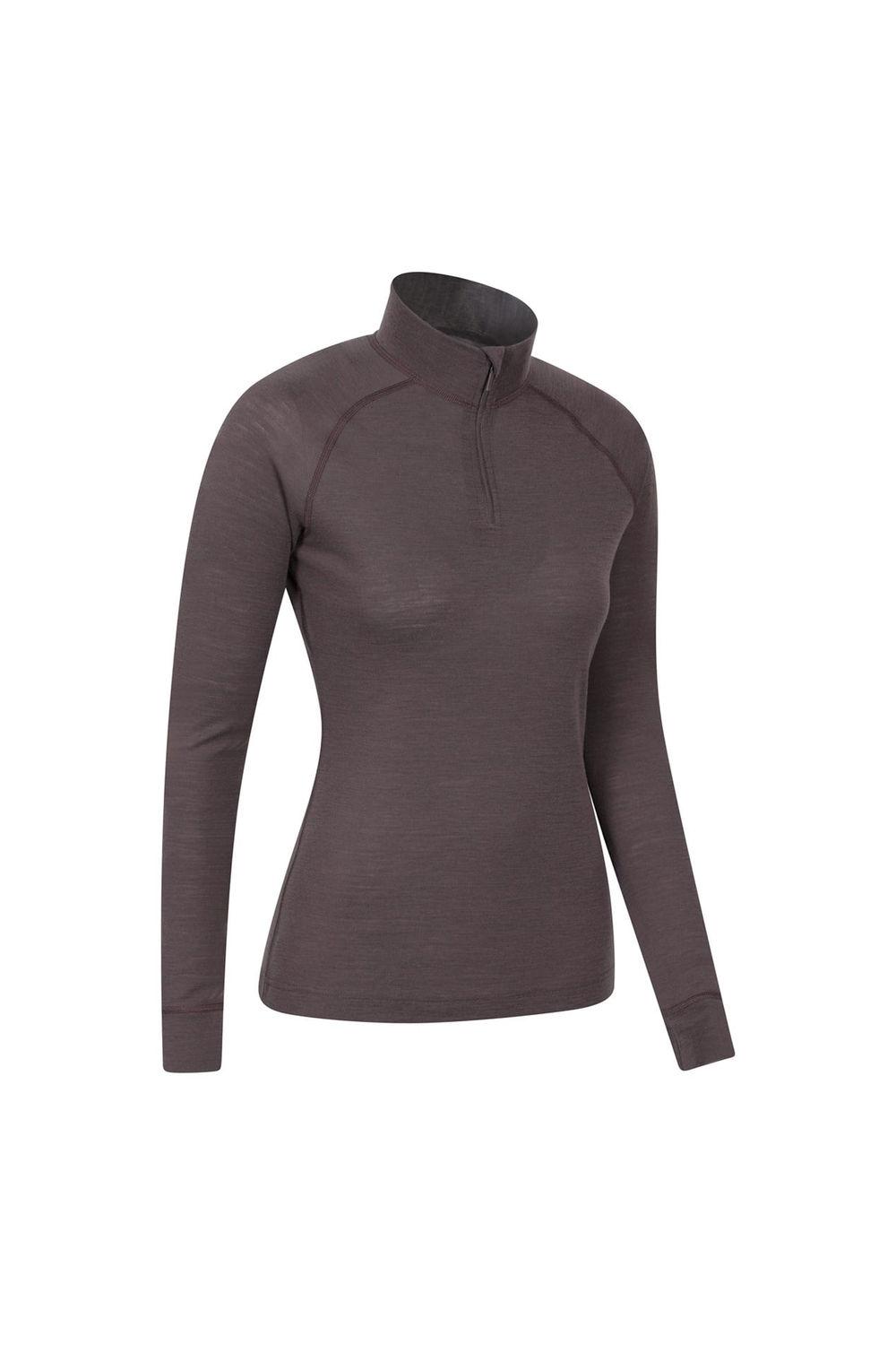 Brown Merino Wool Zip Neck Thermal Top, Image 5 of 5