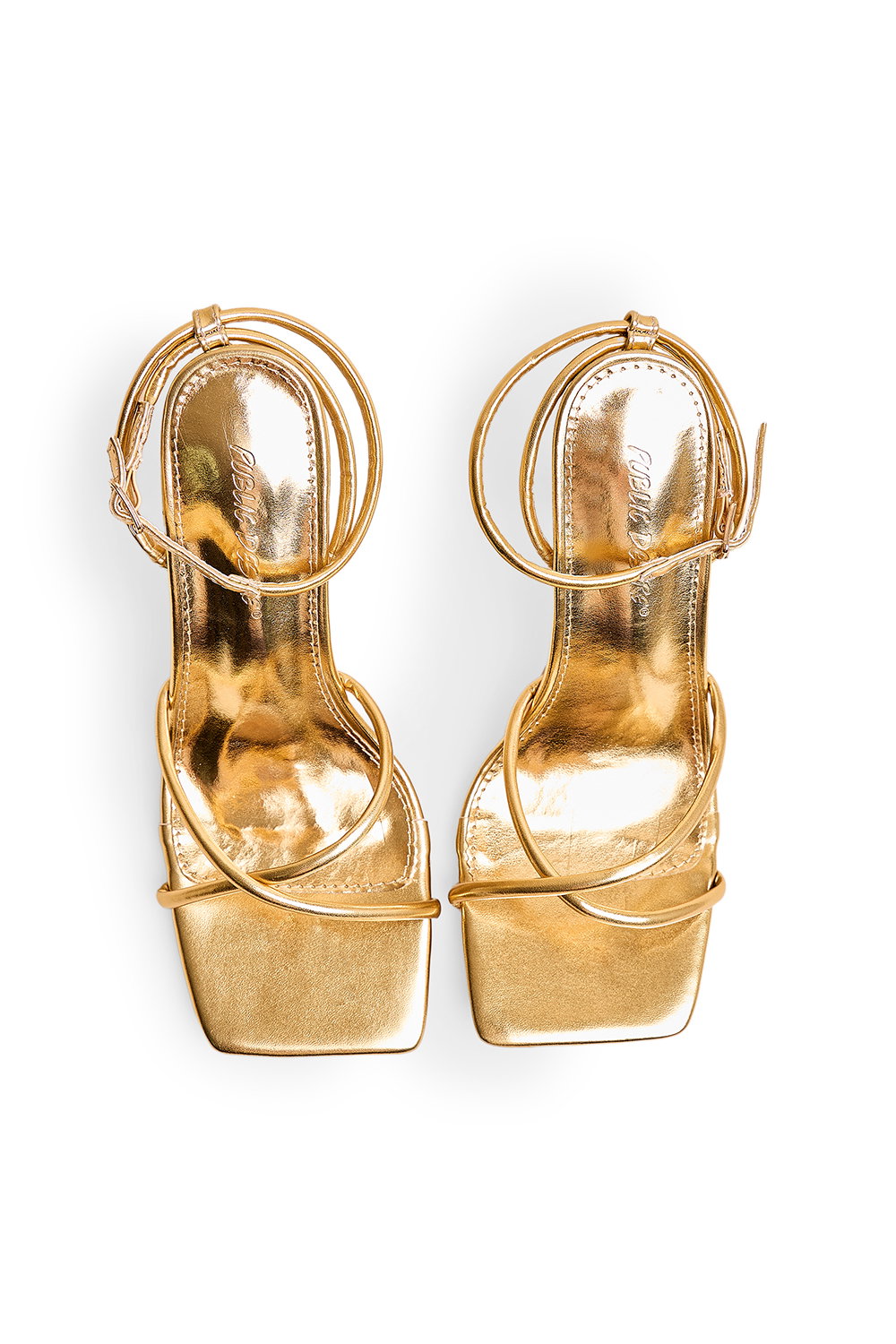 Gold Bree Gold PU Square Toe Mid Stiletto Heels, Image 3 of 4