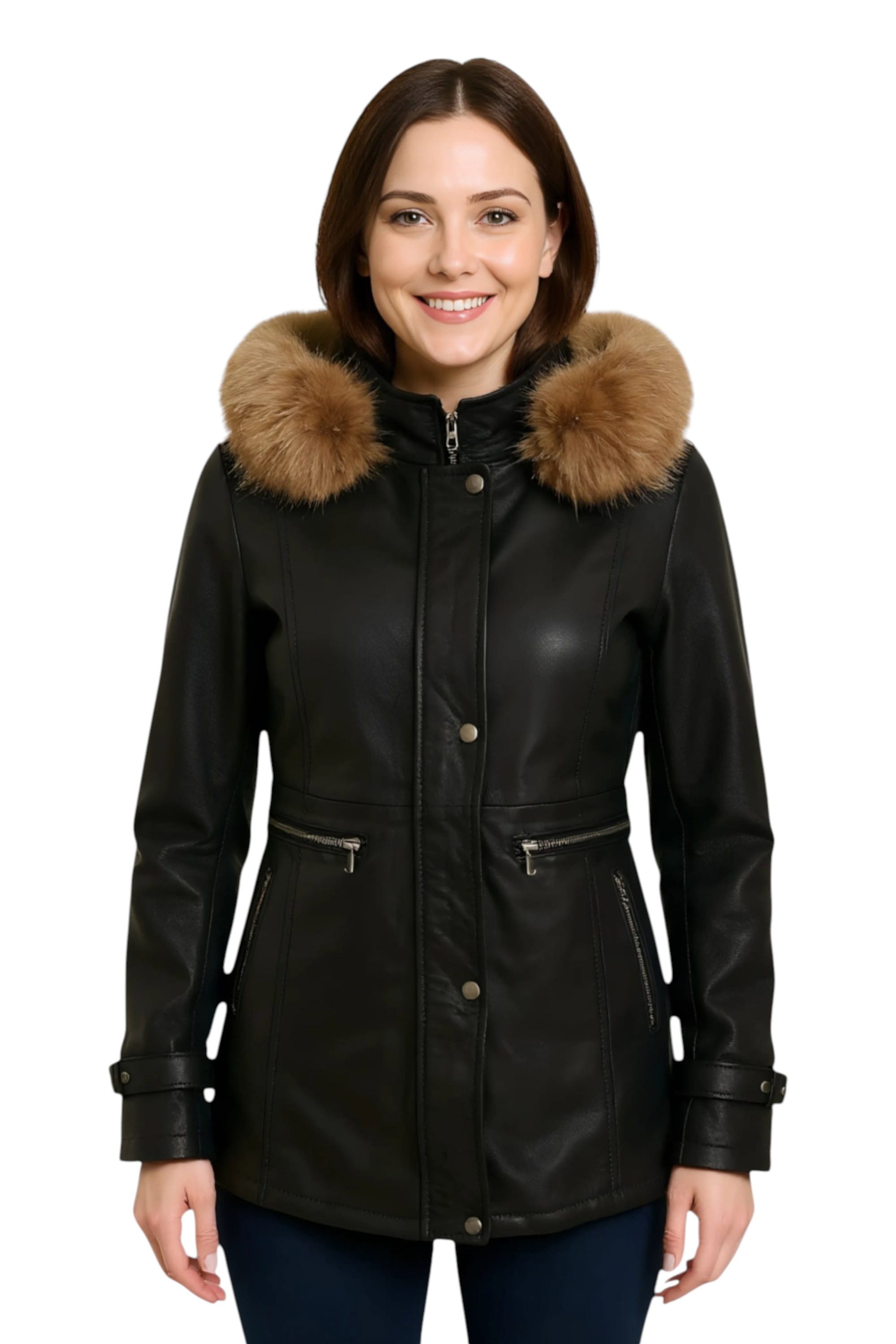 Charcoal Leather Hooded Parka Jacket-Charleville, Image 1 of 6