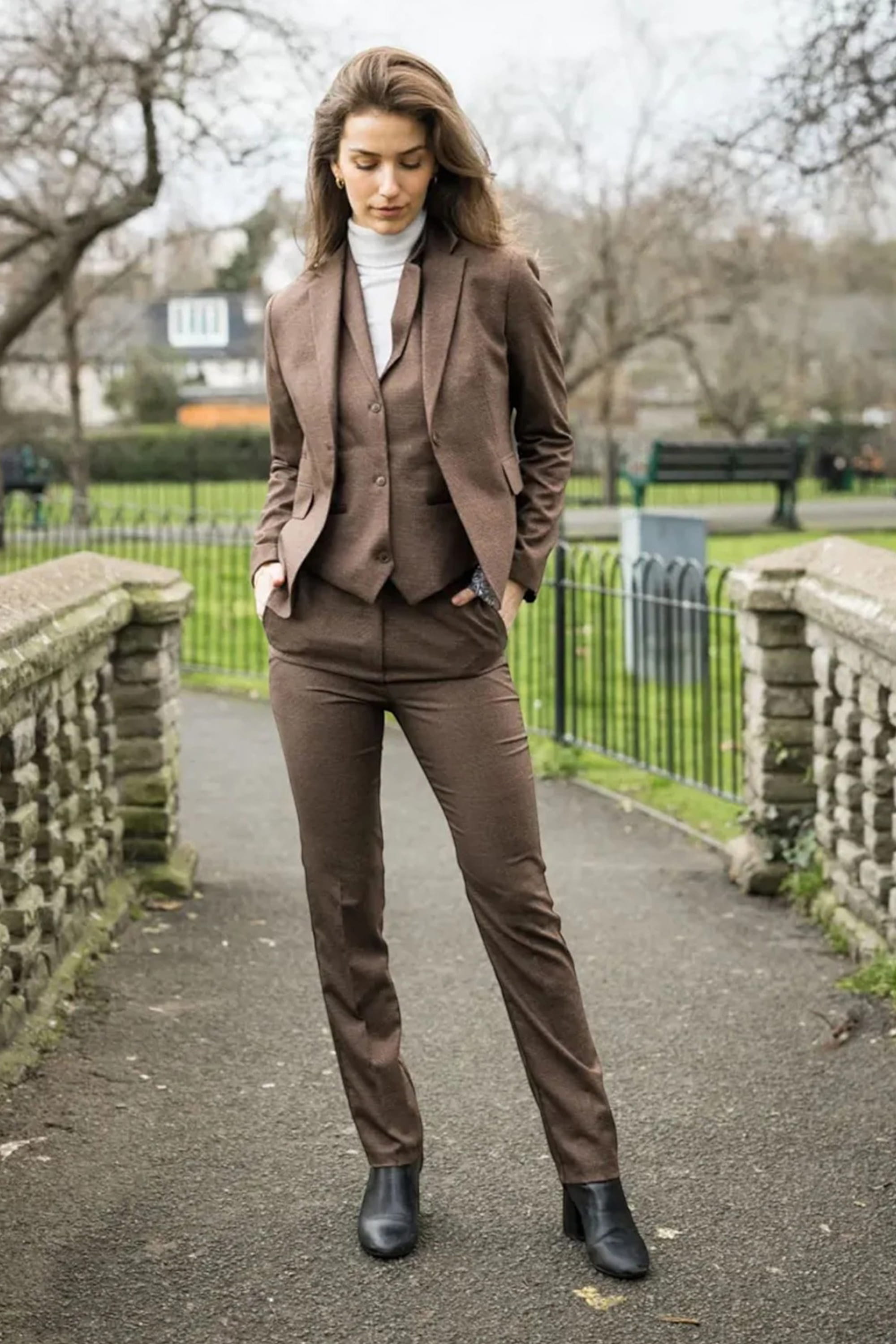 Brown Infinity Leather Brown 3-Piece Prince of Wales Check Suit, Image 2 of 8