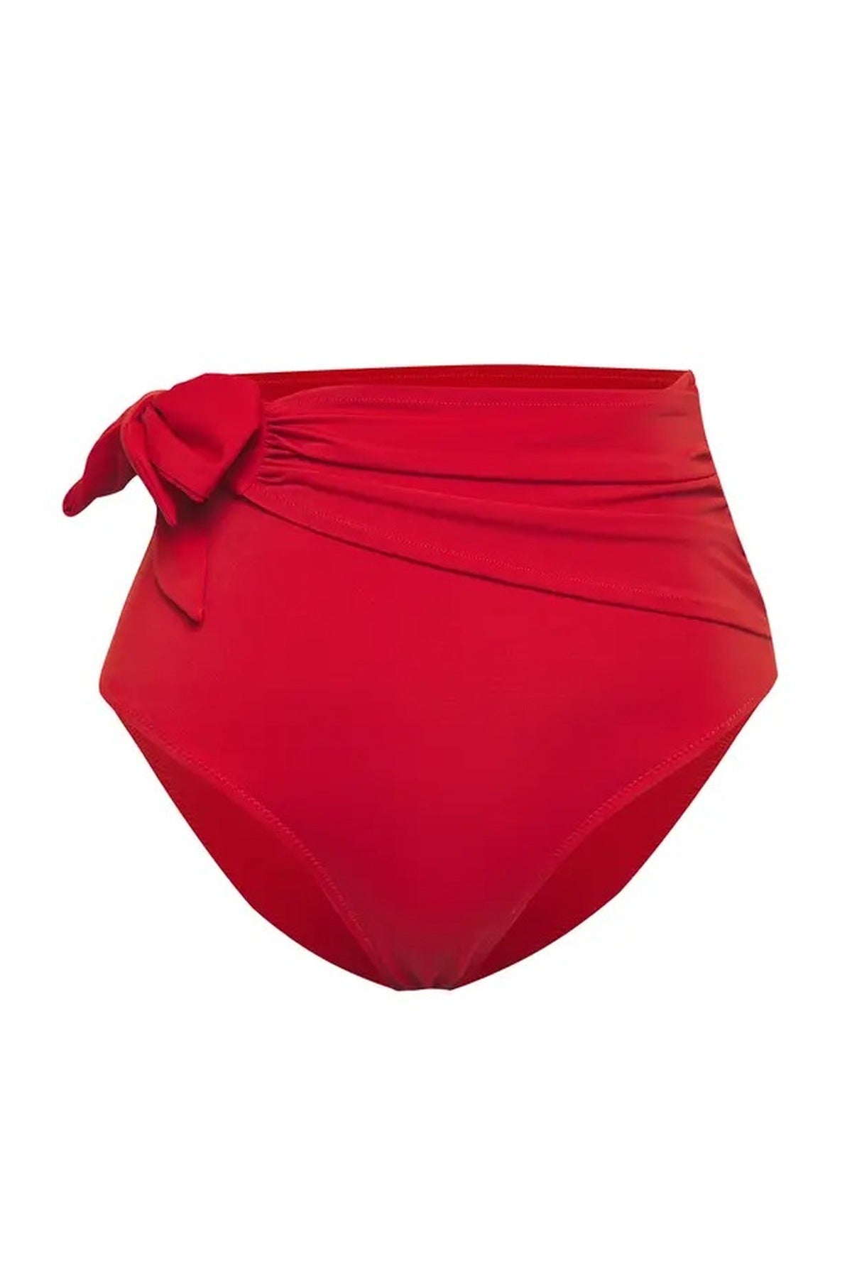 Red Tie Detail High Waist Bikini Bottom, Image 3 of 5