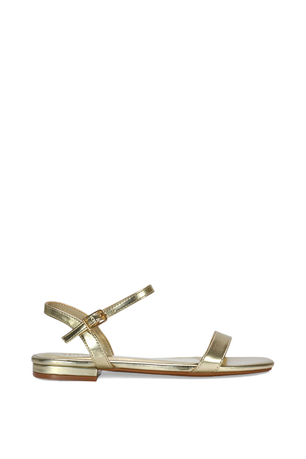 Gold XY LONDON Gold 'Hallie' Open Toe Flat Strappy Sandals With Ankle Strap, Image 1 of 6