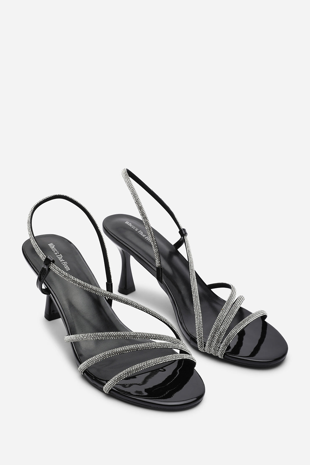 Black Gloria Diamante Strappy Low Heeled Sandals, Image 4 of 6
