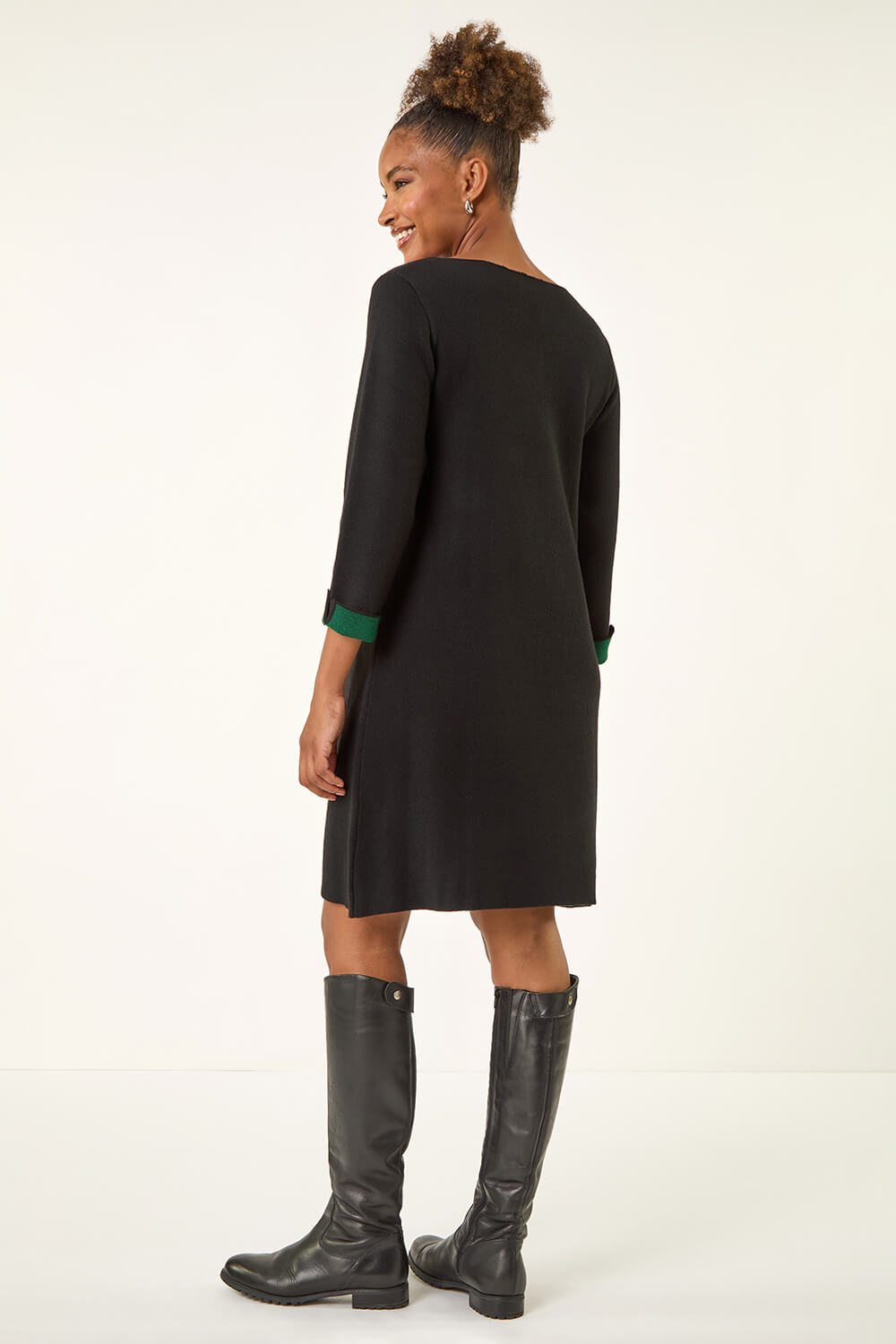Forest Contrast Sleeve Knitted Shift Dress, Image 4 of 5