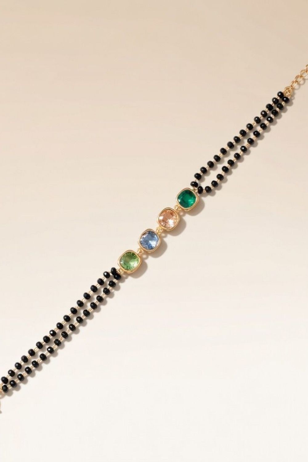 Black Minimalistic Black Beaded Multicolour Stone Slim Mangalsutra bracelet, Image 1 of 1
