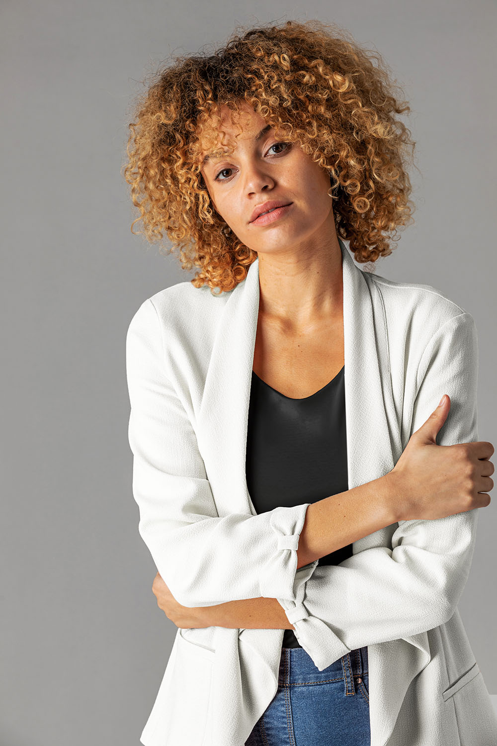 Ivory  Waterfall Front Bow Sleeve Jacket, Image 5 of 4