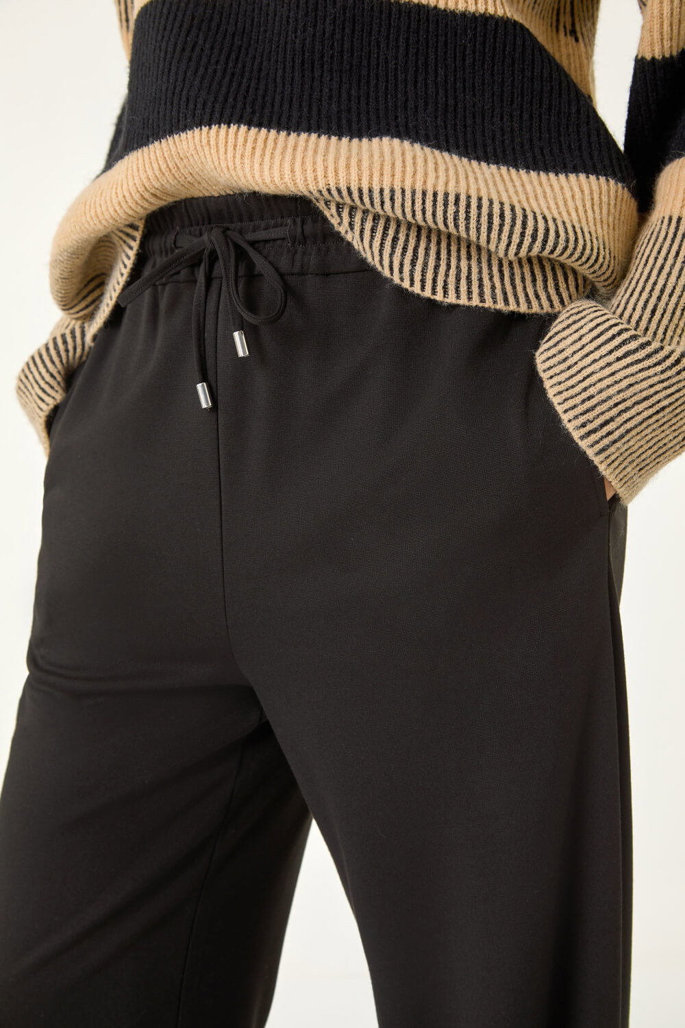 Black Wide Leg Ponte Trousers, Image 6 of 5
