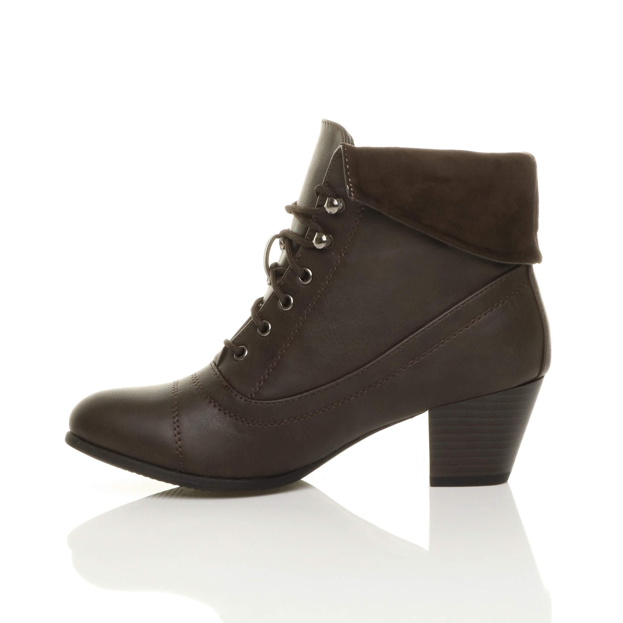 Brown AJVANI Brown Mid Cuban Heel Pixie Lace Up Granny Ankle Boots, Image 3 of 7