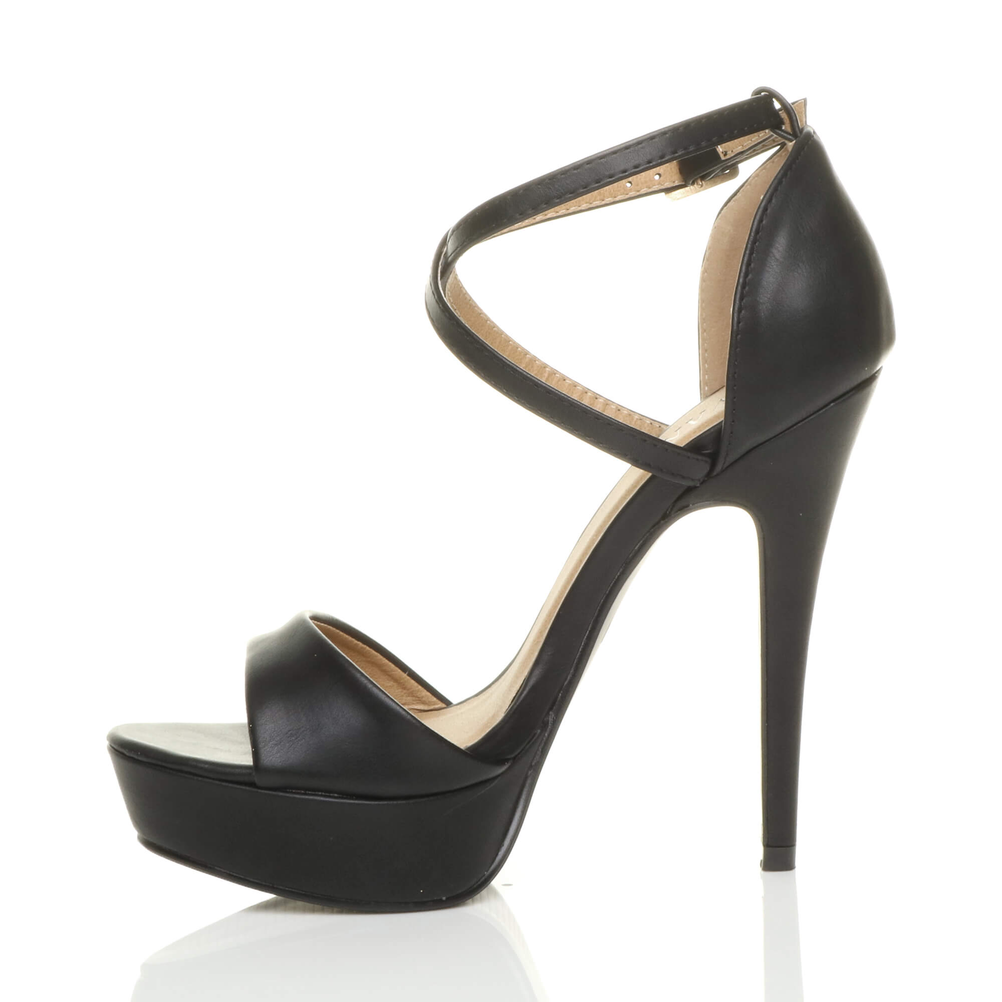 Black AJVANI Black High Heel Crossed Straps Platform Sandals, Image 3 of 6