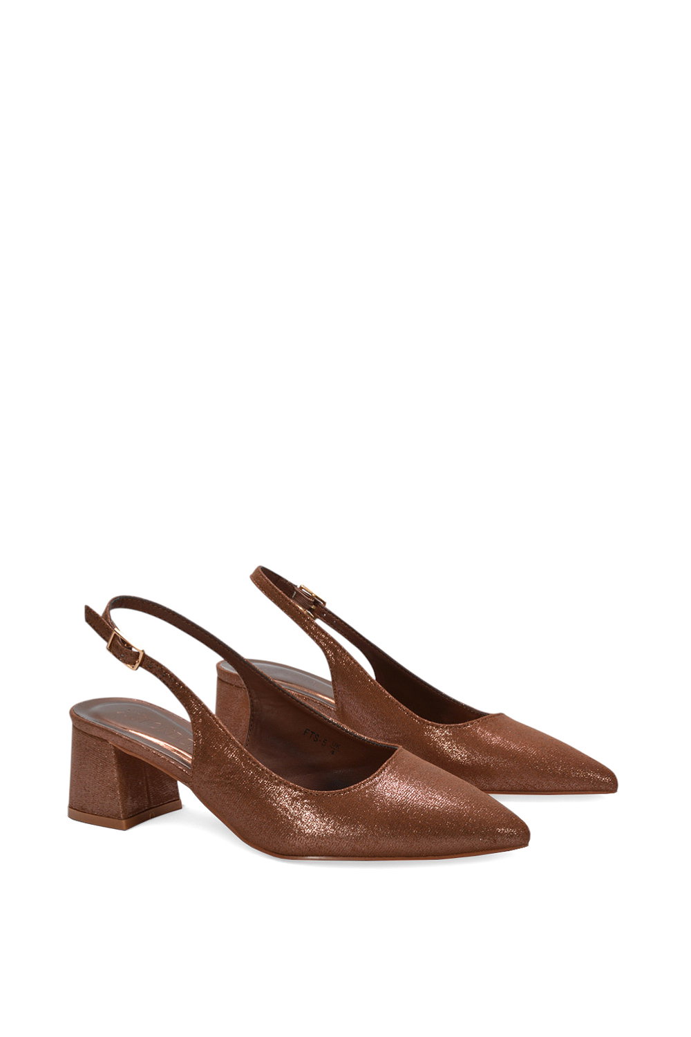 Brown 'Virelai' Shimmer Low Block Heels With Slingback, Image 3 of 6