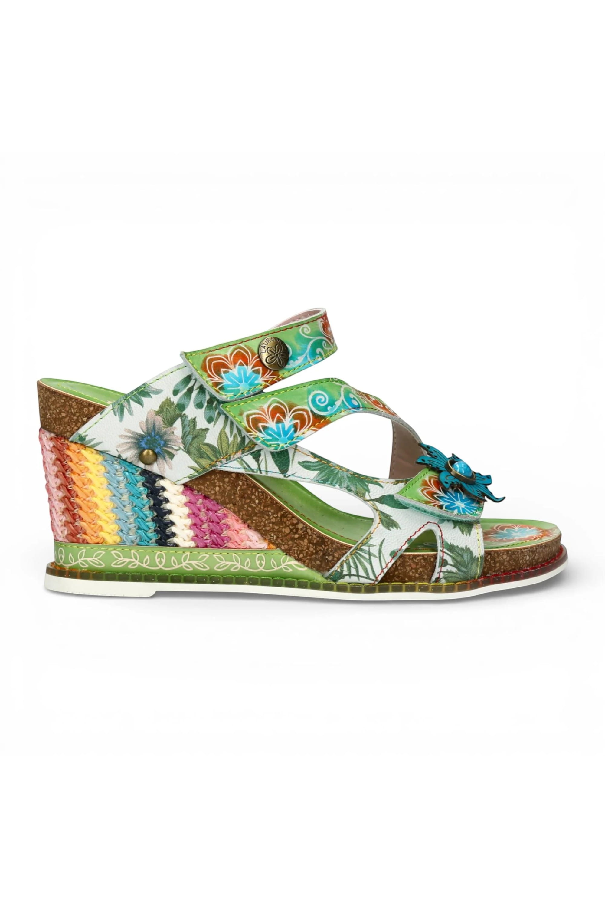 Green Womens Leather Wedge Sandals - Balade 32, Image 1 of 7