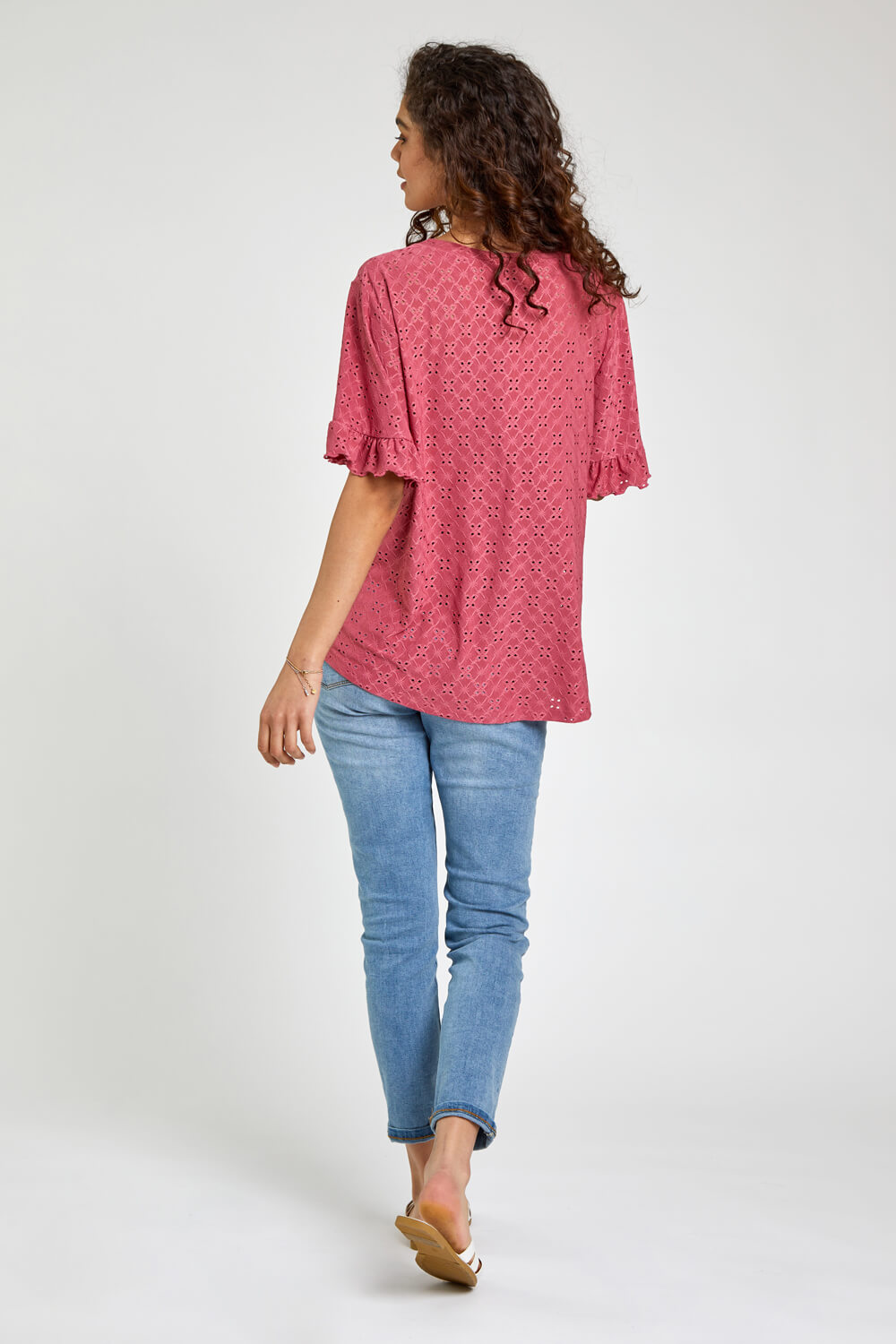 Rose Frill Sleeve Broderie Top, Image 3 of 5