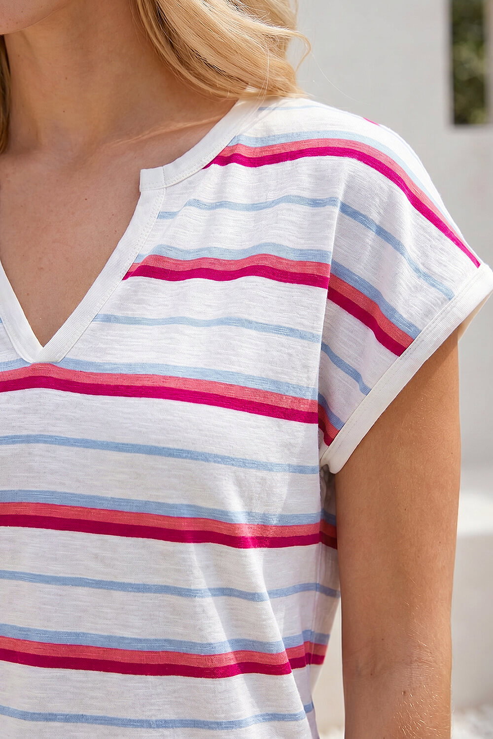Ivory  Petite Stripe V-Neck T-Shirt, Image 5 of 4