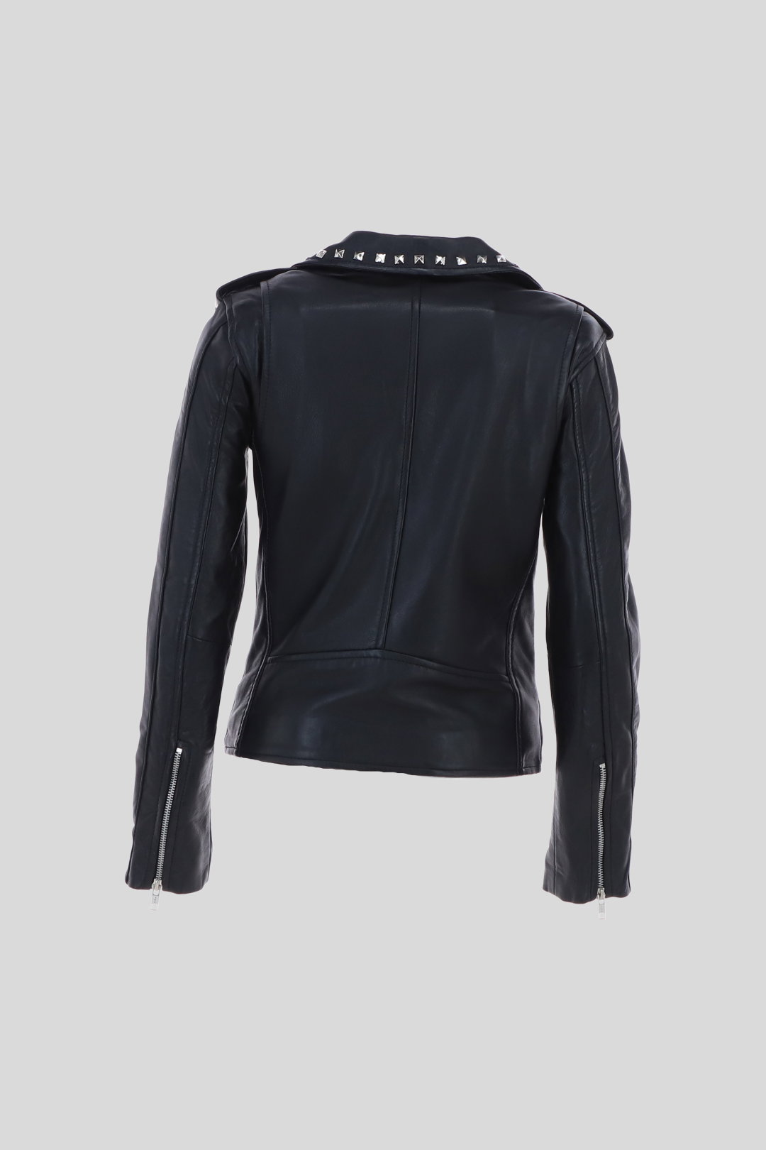 Black 'Strega' Real Leather Goth Style Fashion Biker Jacket With Studs, Image 3 of 4