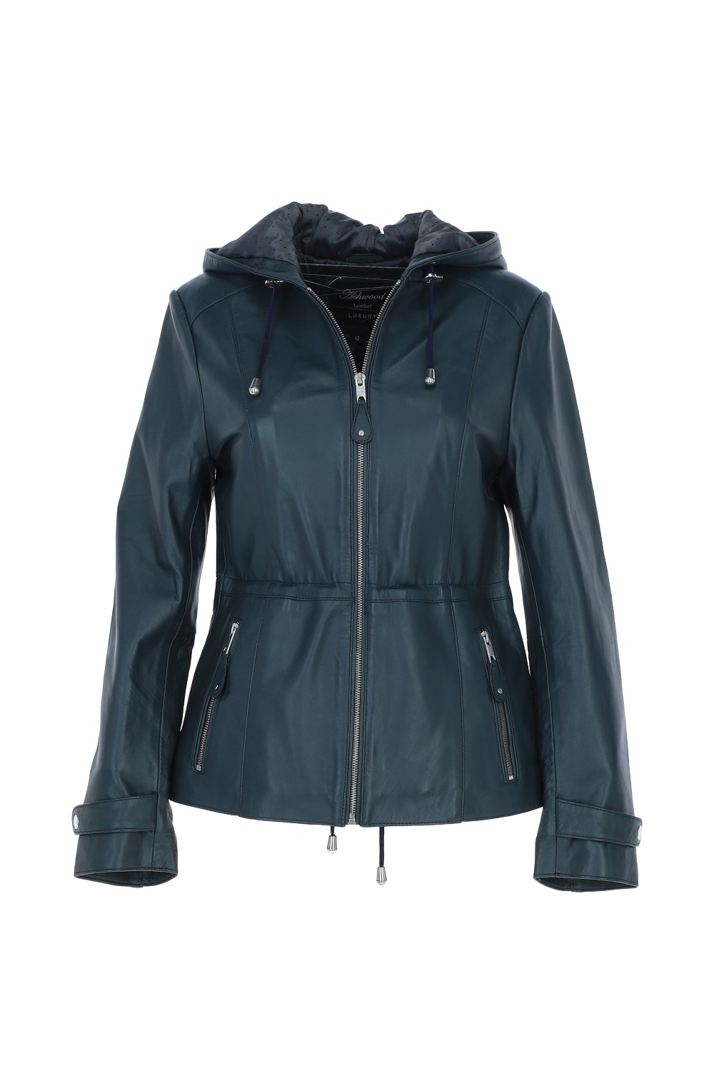 Navy 'Anne' Leather Jacket with Adjustable Waist String, Image 2 of 5