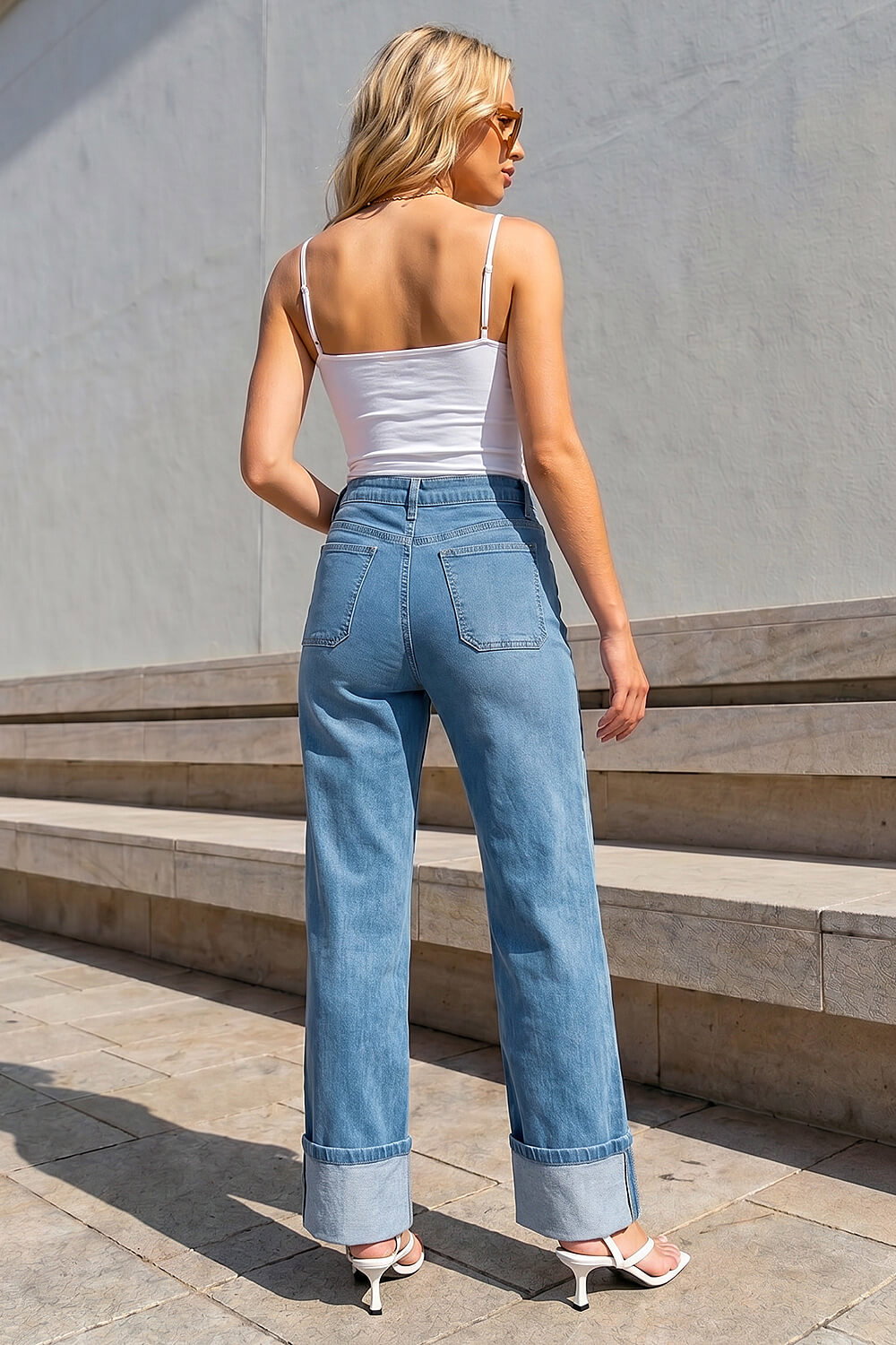 Denim Dusk Turn Up Wide Leg Jeans, Image 4 of 4
