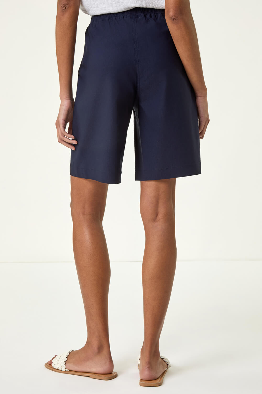 Navy Drawcord Detail Pocket Stretch Shorts, Image 4 of 5