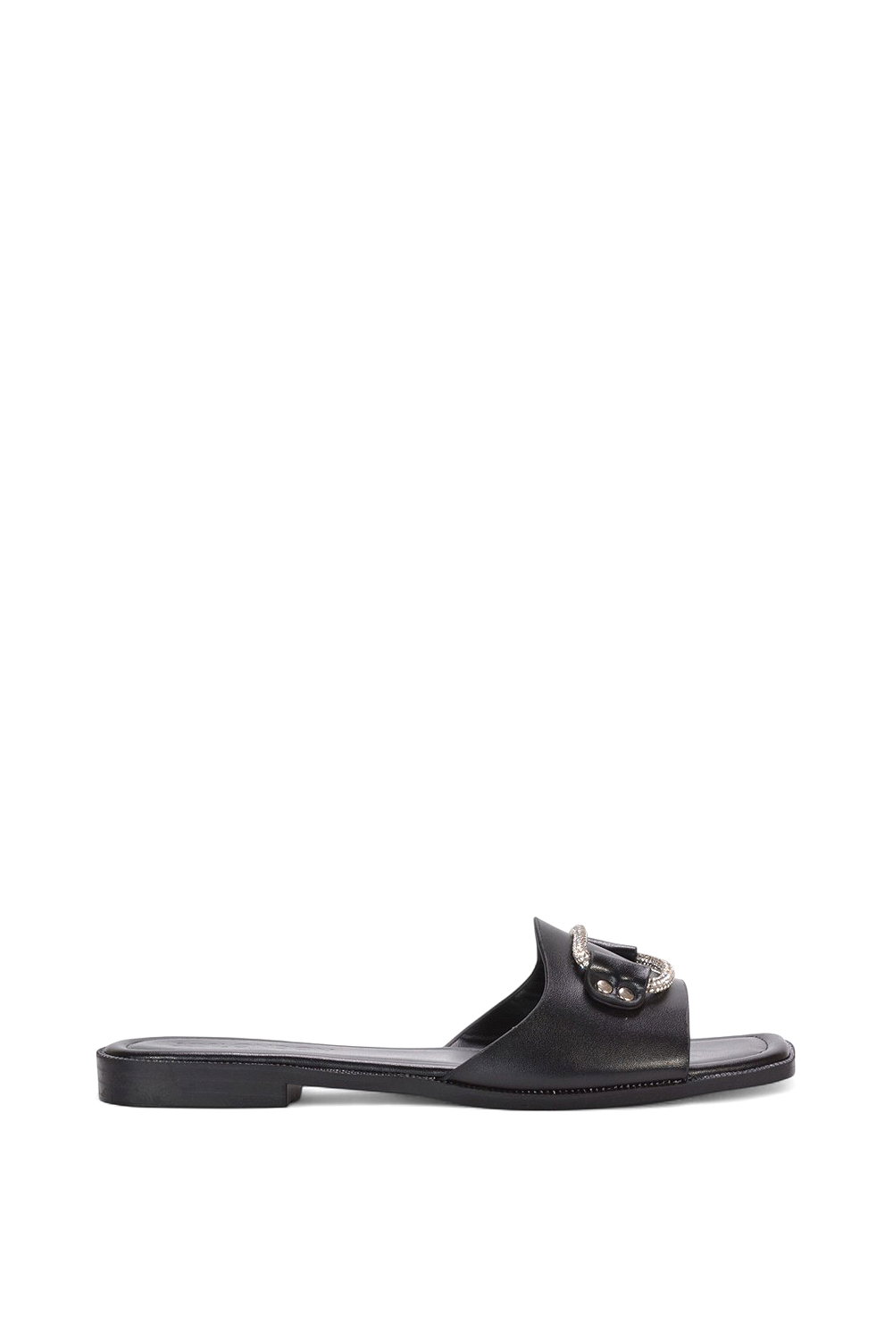 Black 'Annie' Sparkly Diamante Slip On Flat Slider Mule Sandals
