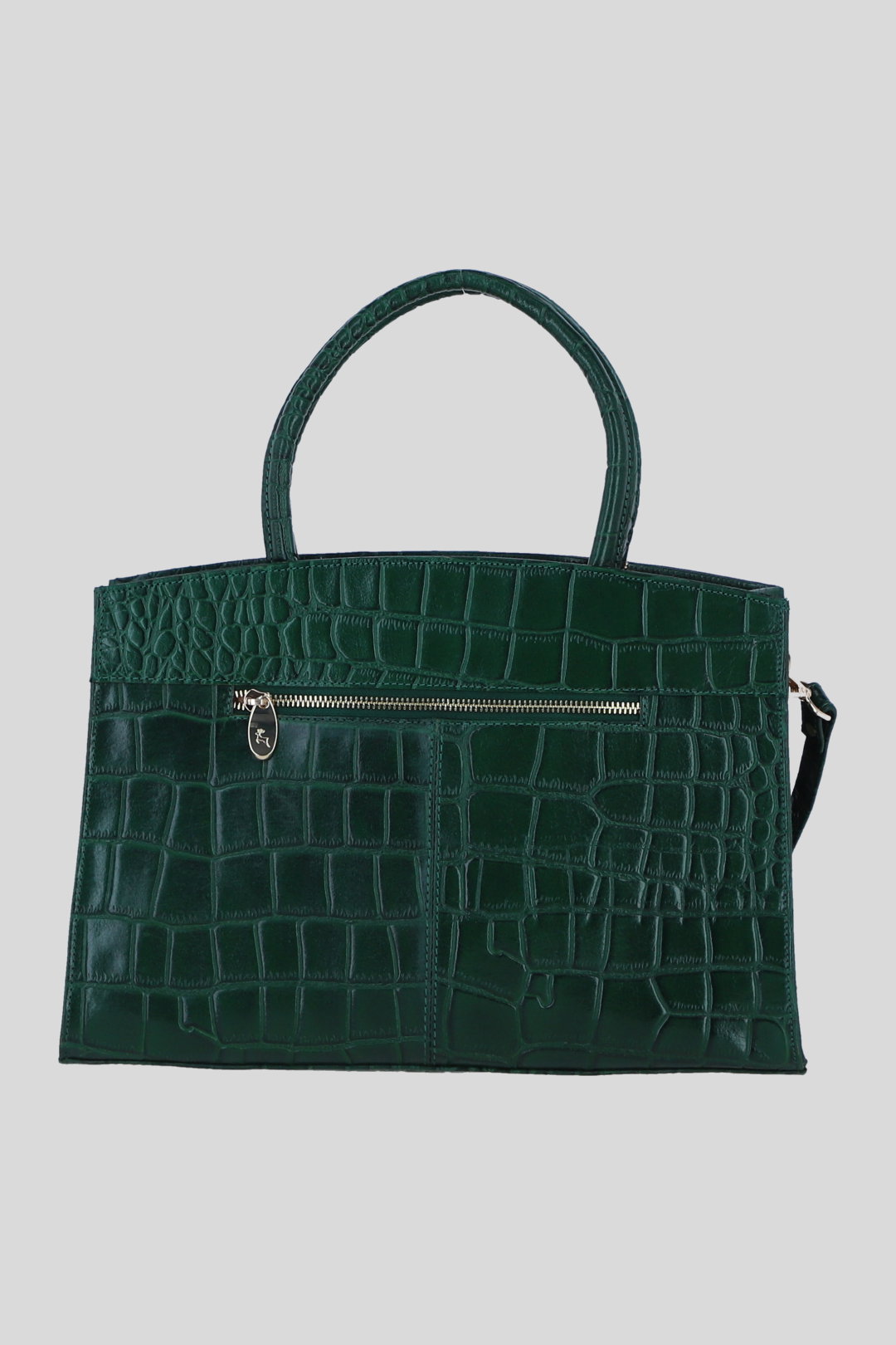 Green Real Leather Structured Handbag with Detachable Strap, Image 3 of 4