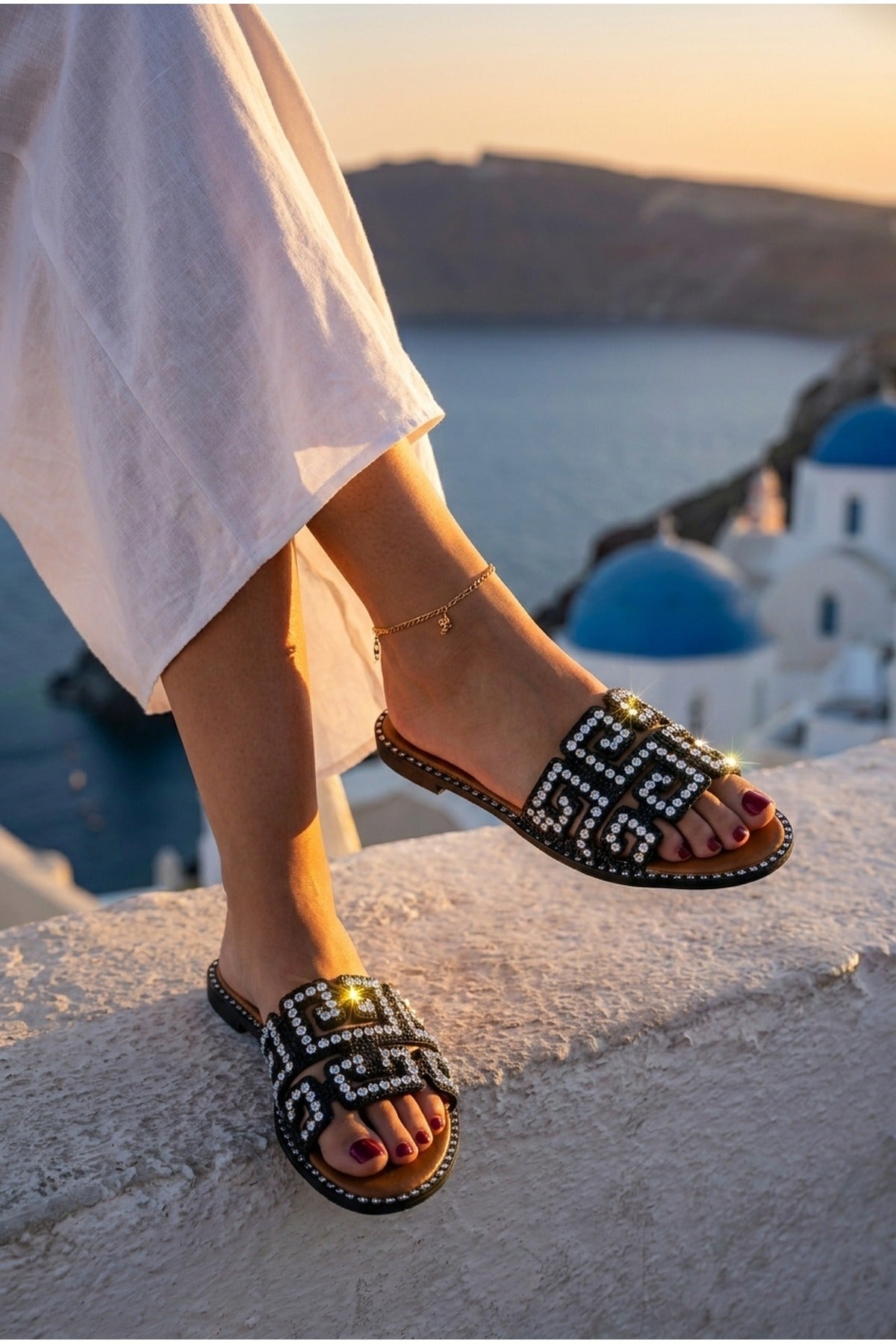 Black Pearl Geometric Rhinestone Embellished Sliders, Image 3 of 6