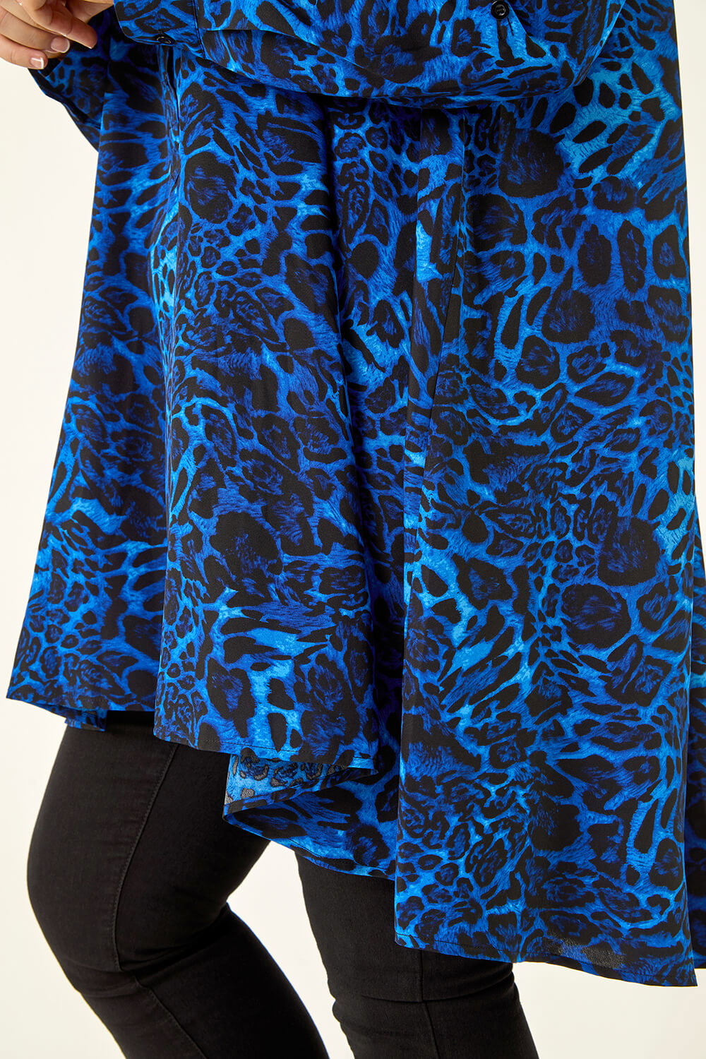 Royal Blue Curve Animal Print Longline Tunic Shirt, Image 6 of 5