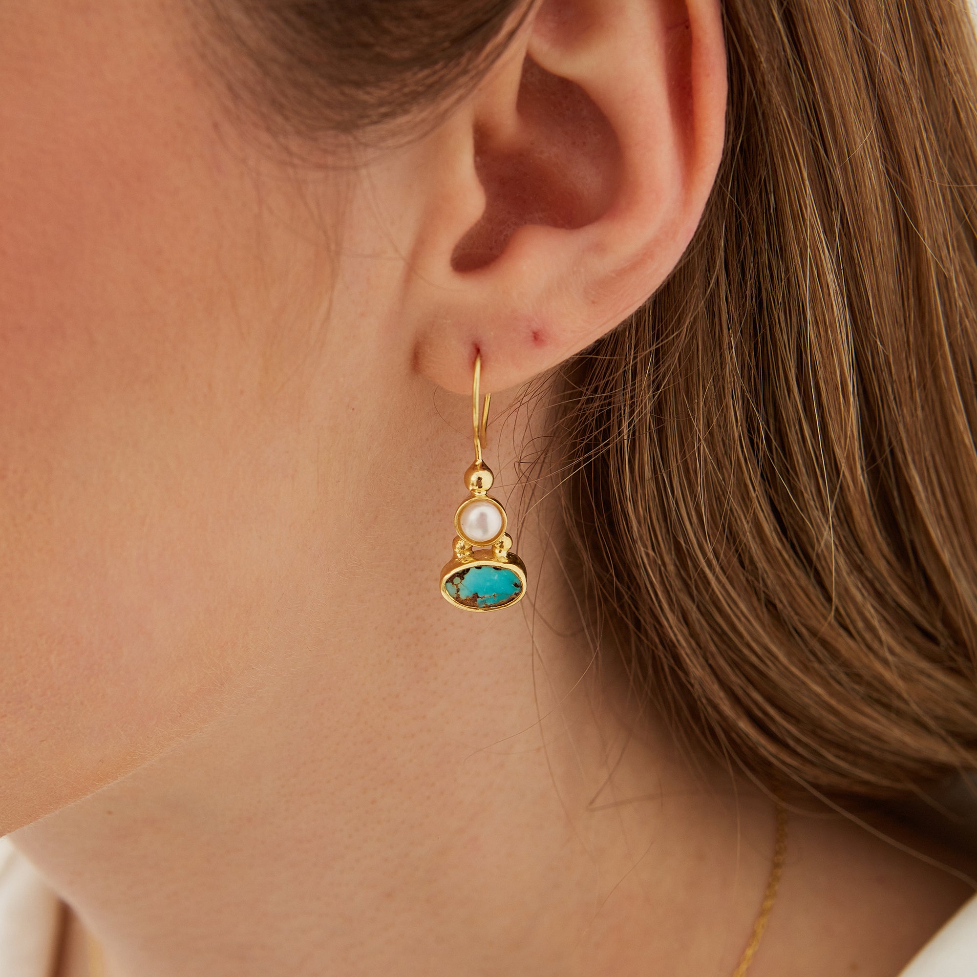 Gold Authentic Turquoise Sterling Silver Drop Gold Plated Earring, Image 2 of 4