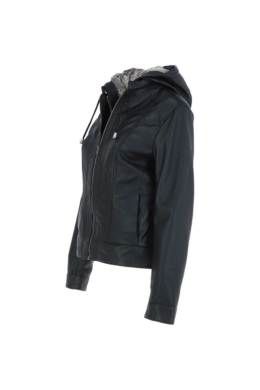 Black 'Malmo' Two-In-One Detachable Hood Leather Jacket, Image 4 of 6
