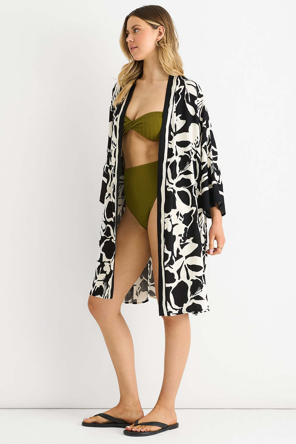 Gini London Black Summer Border Printed Beach Kimono, Image 4 of 4