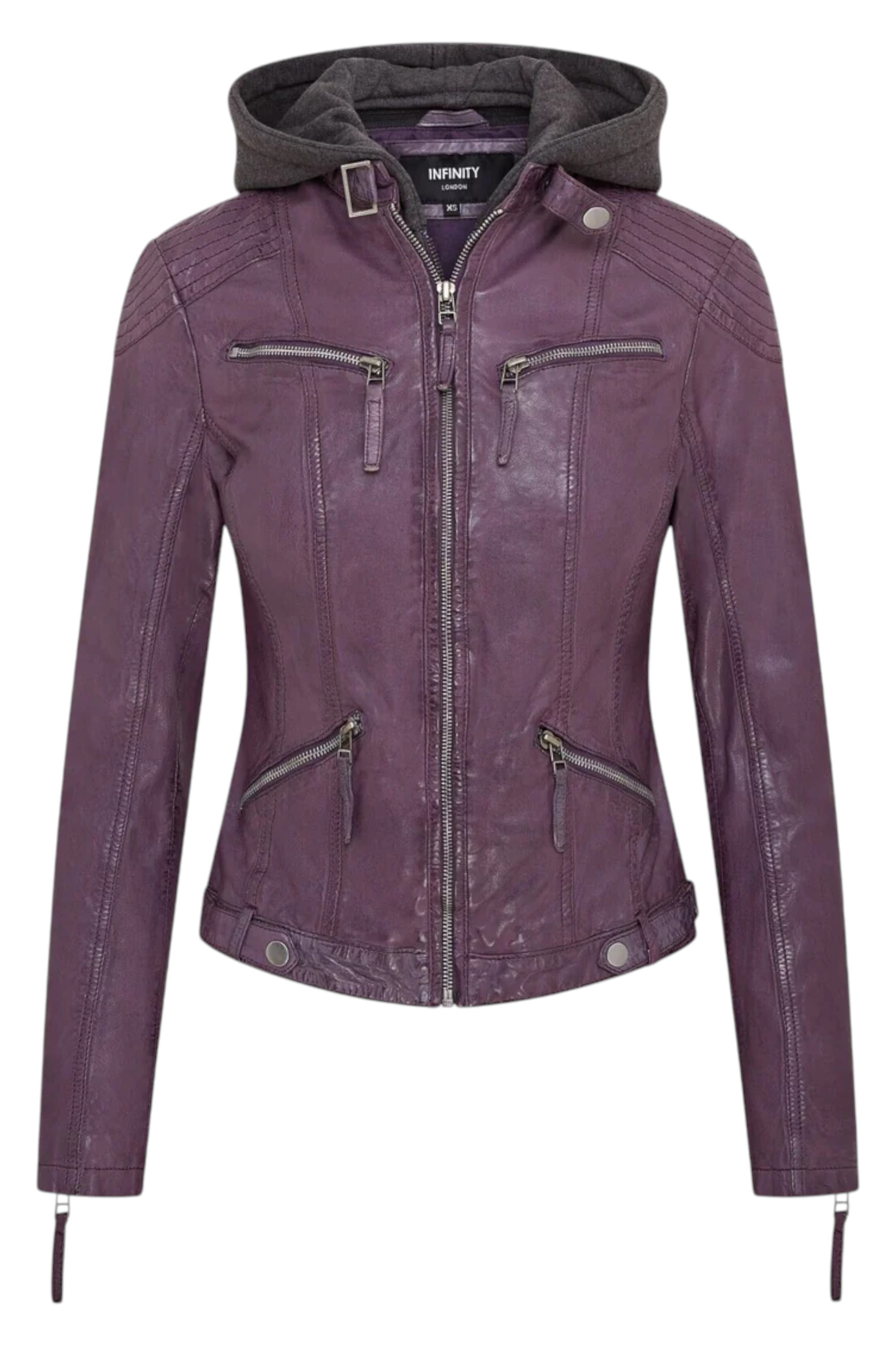 Purple Womens Hooded Biker Jacket - Brazz, Image 1 of 5