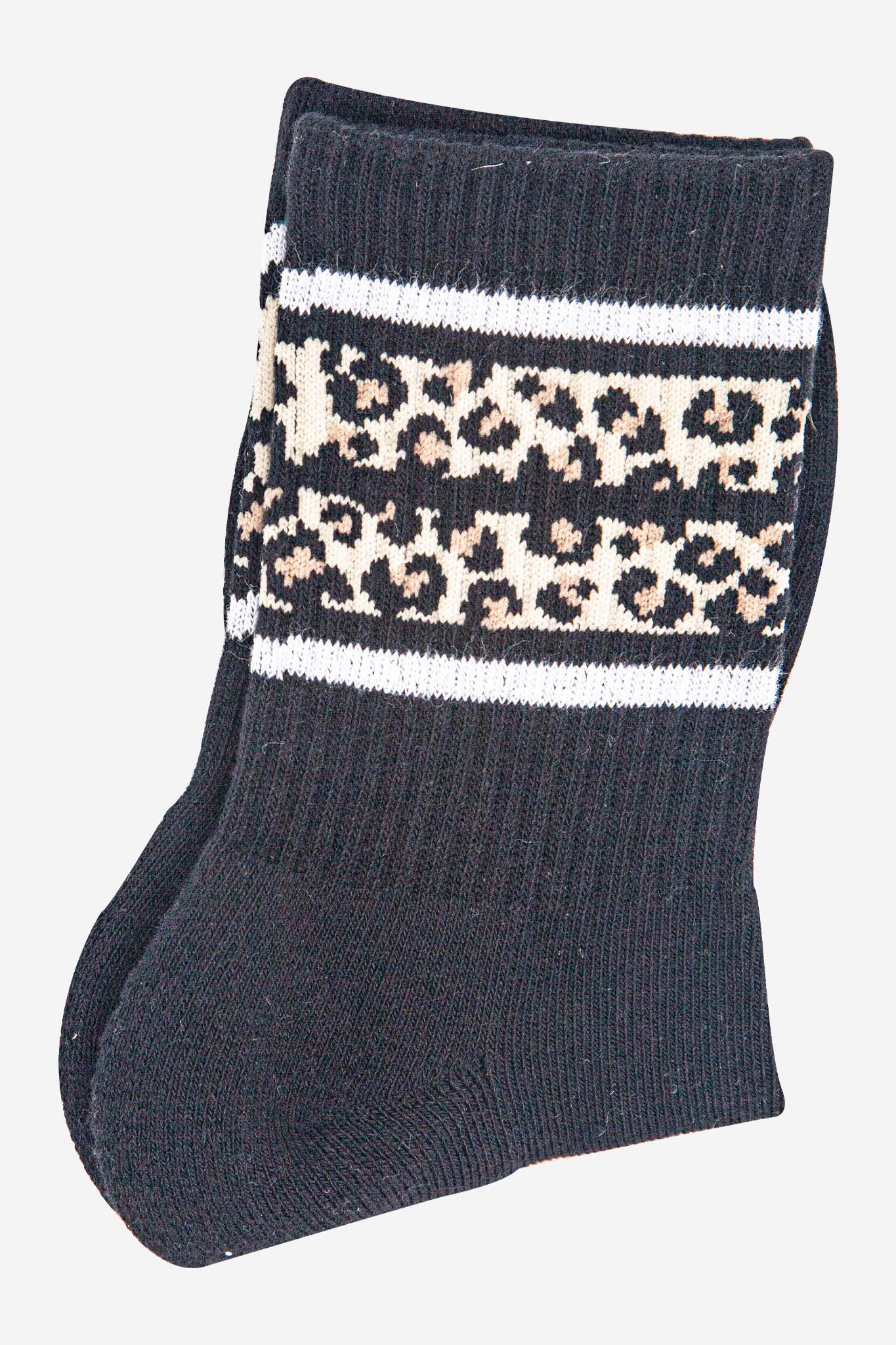 Black Leopard Striped Sports Socks, Image 2 of 4